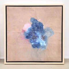 Islands of Spray 6 - Peinture contemporaine abstraite de paysage bleu et rose