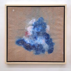 Islands of Spray 7 - Peinture contemporaine abstraite de paysage bleu et rose