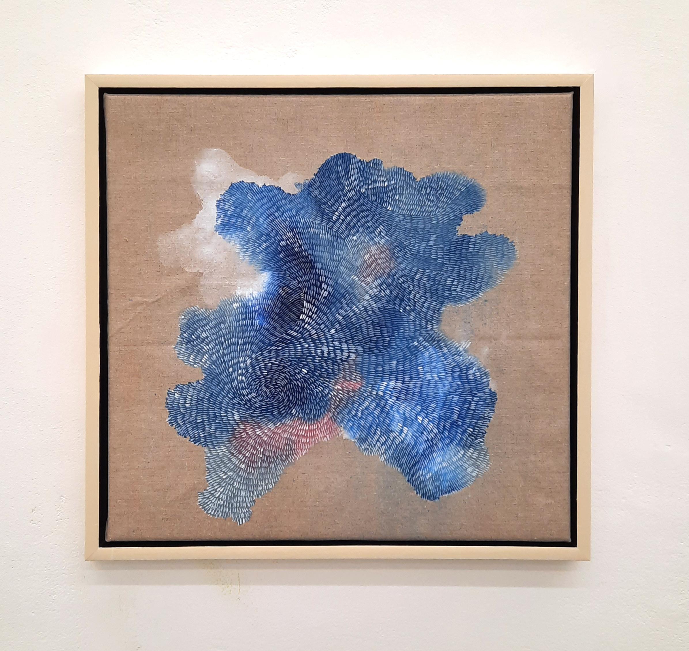 Islands of Spray 8 - Peinture contemporaine abstraite de paysage bleu et rose