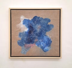Islands of Spray 8 - Peinture contemporaine abstraite de paysage bleu et rose