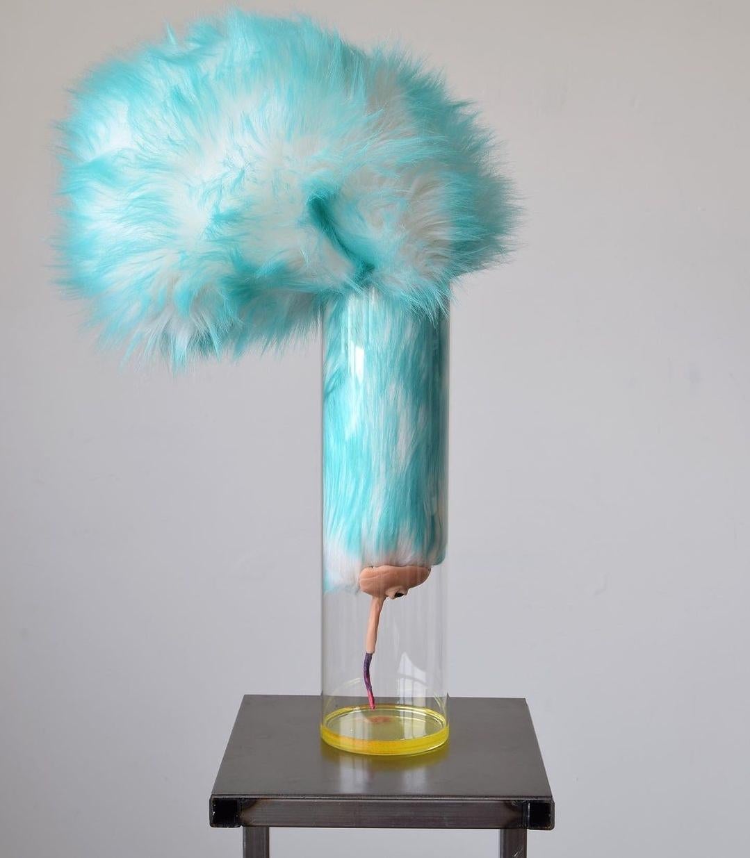 Hummysuckle - Contemporary Blue White Fluffy Sculpture