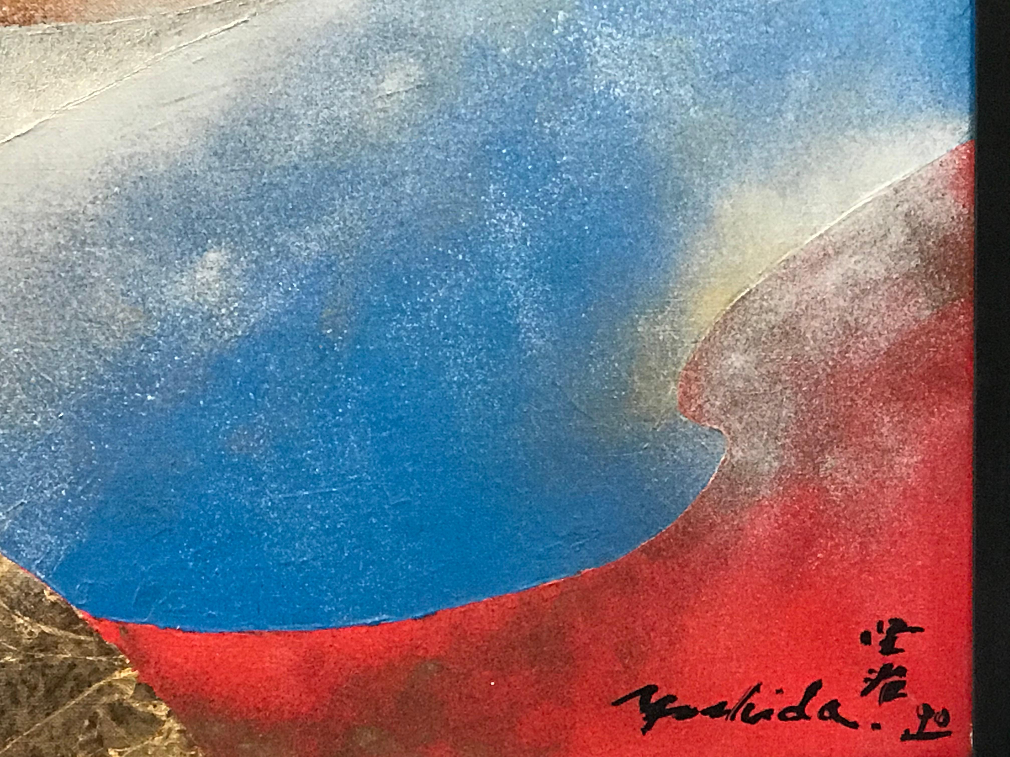 La Vie, Kenji Yoshida, Nihonga, Japanese, painting, gold, silver, copper, blue For Sale 3