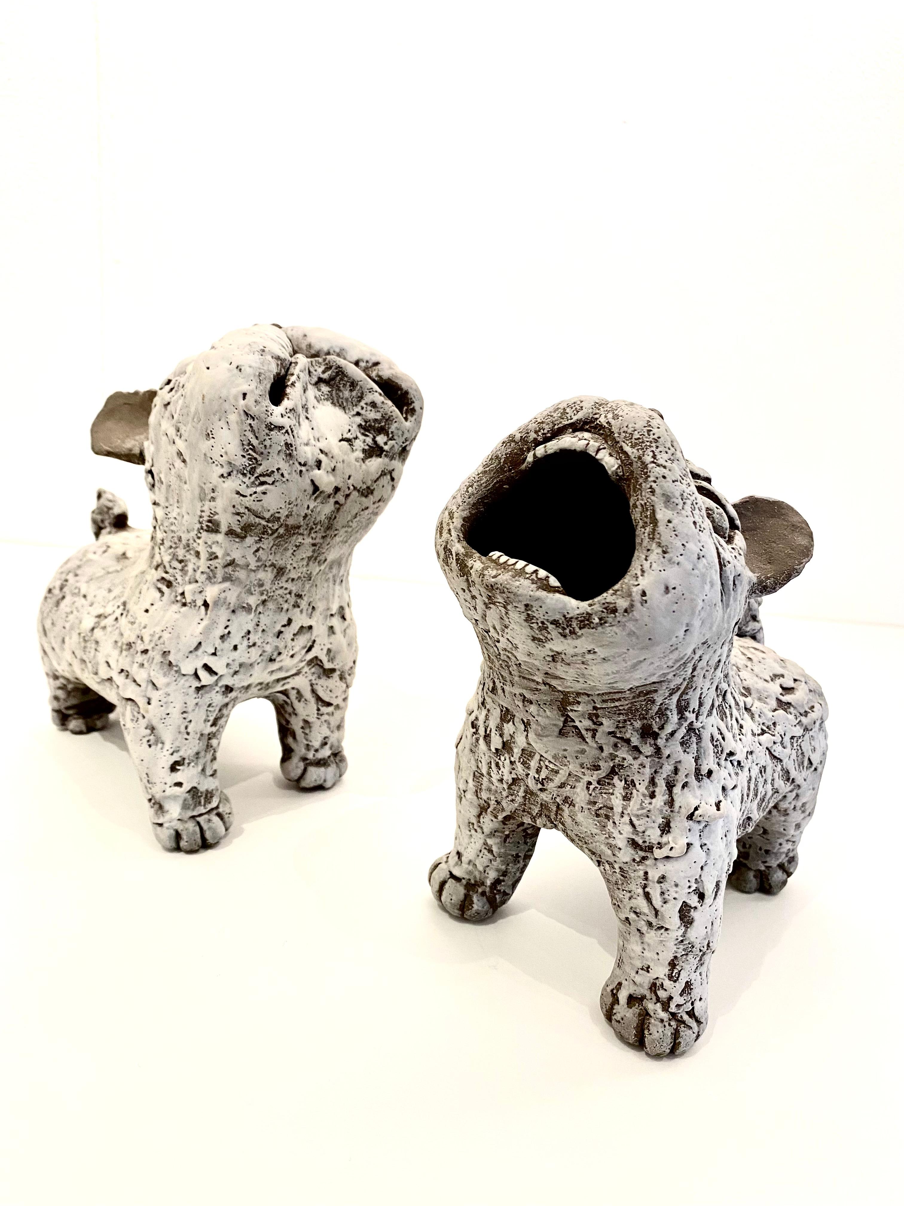 Kenjiro Kitade Figurative Sculpture - Ceramic Foo Dogs: 'Guardian Dogs'
