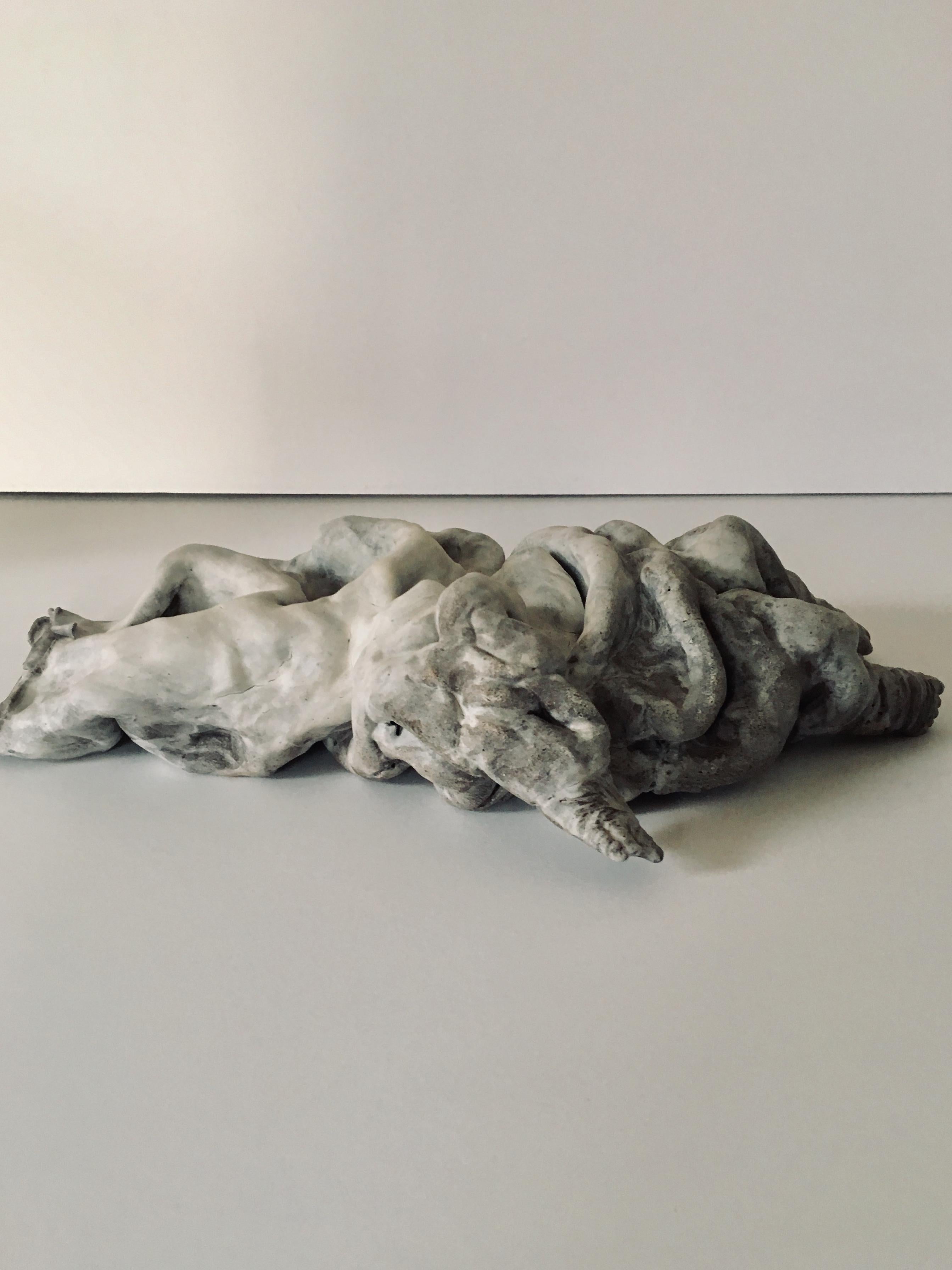 Ceramic figure lying down, sculpture: Figurative 'Wasted' 1