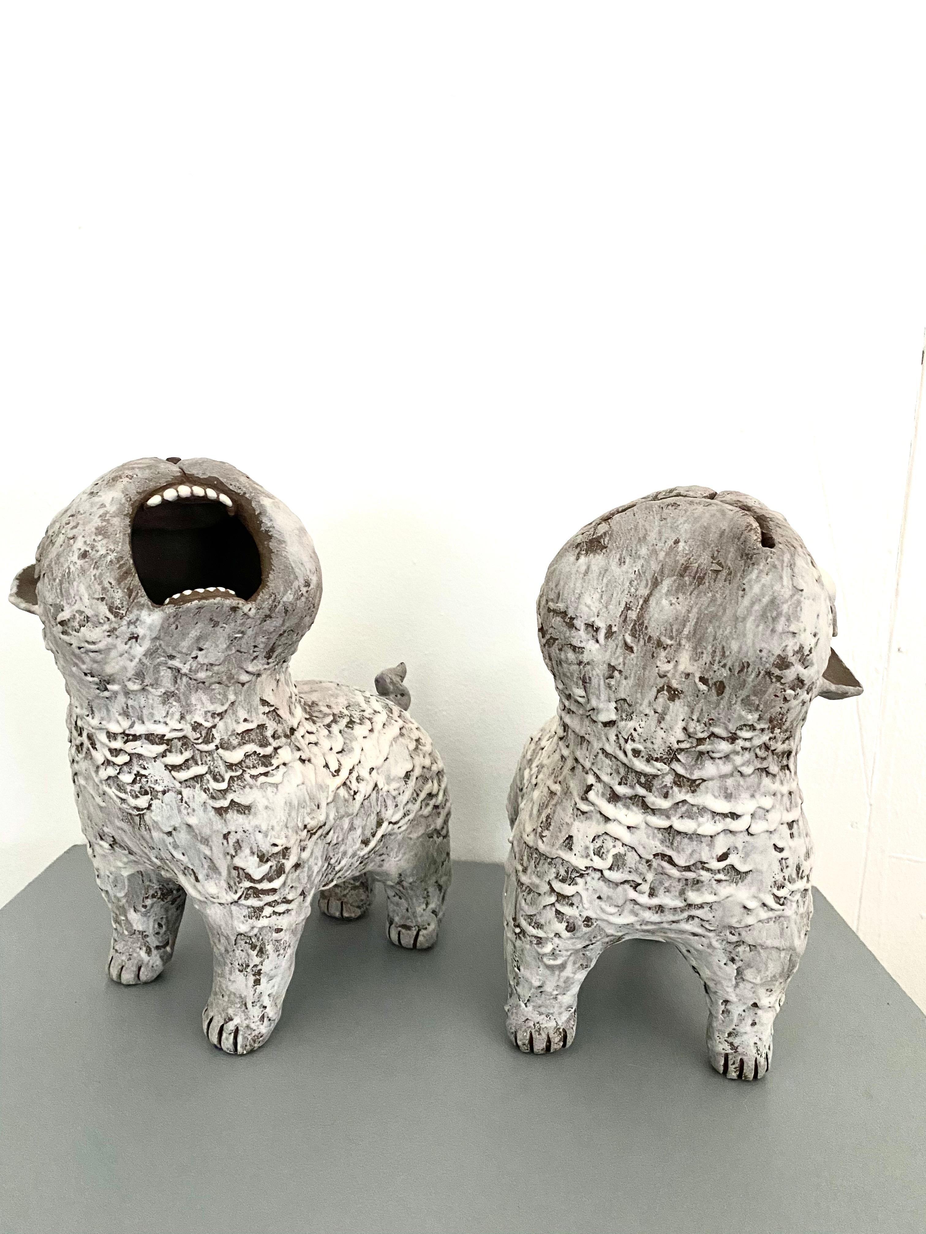 Dark Ceramic Set of Dogs: 'Guardian Foo Dogs' - Sculpture by Kenjiro Kitade