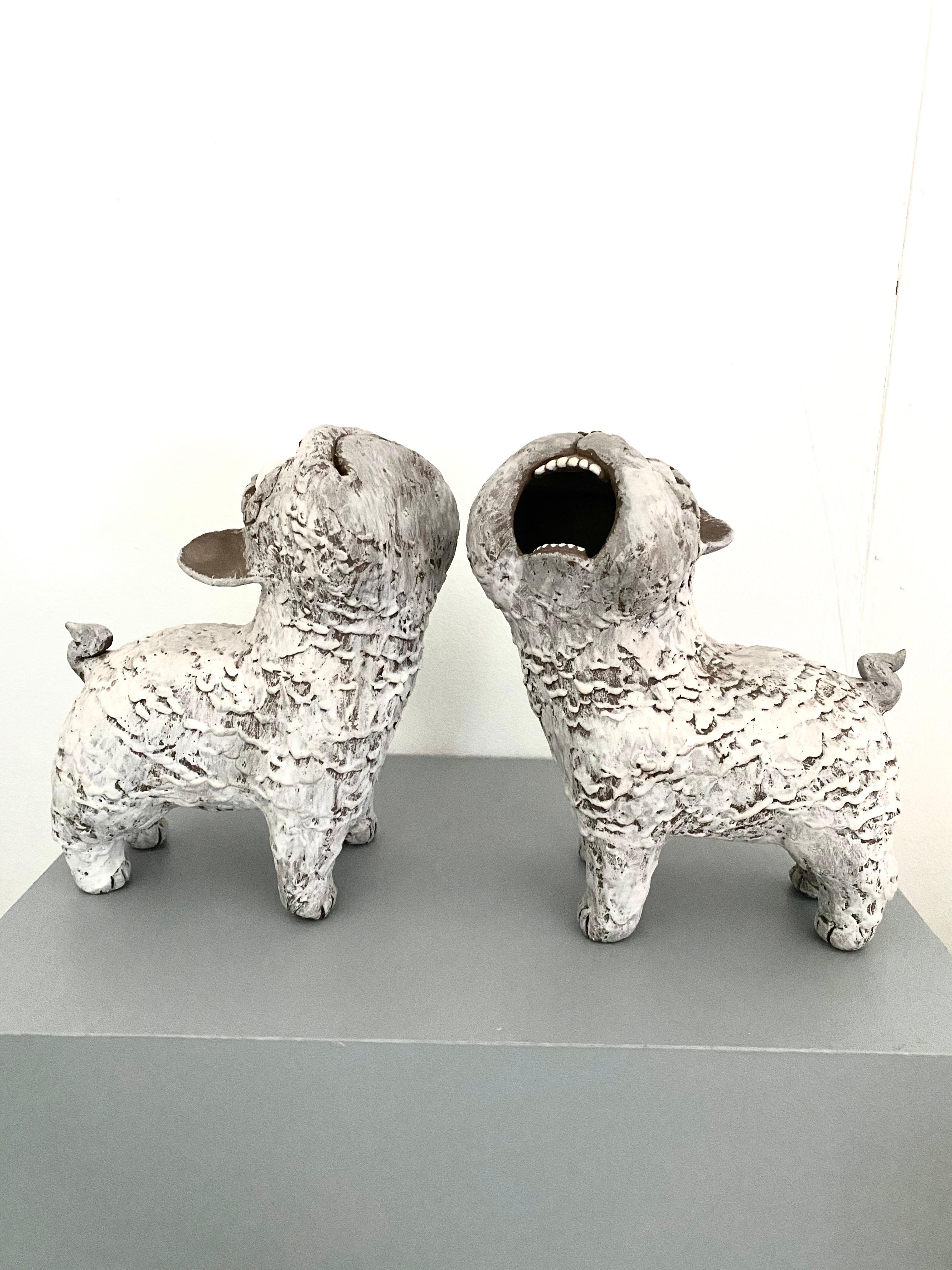 Dark Ceramic Set of Dogs: 'Guardian Foo Dogs' - Contemporary Sculpture by Kenjiro Kitade