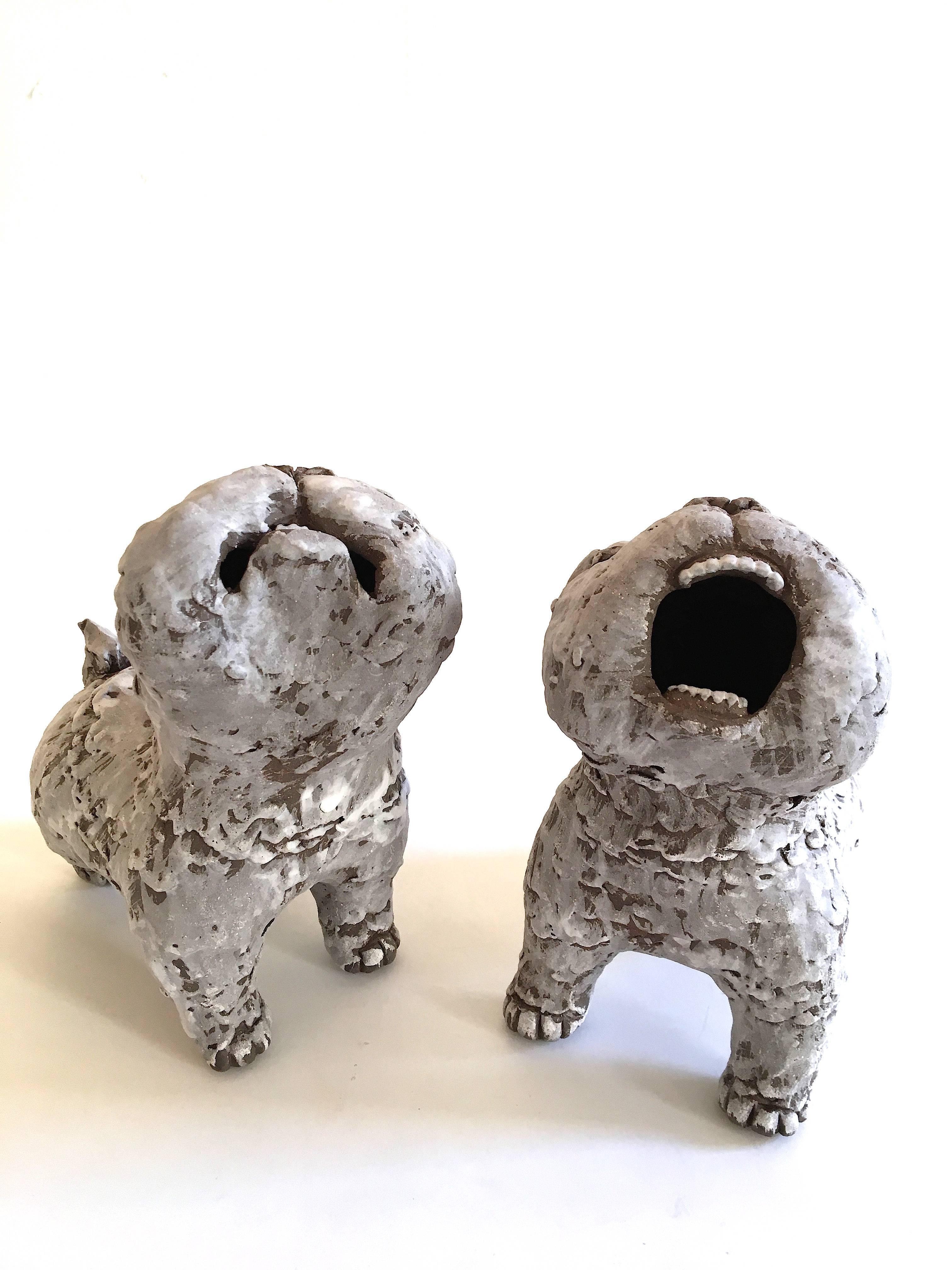 Ceramic Dogs: 'Guardian Dogs #2' - Gray Figurative Sculpture by Kenjiro Kitade