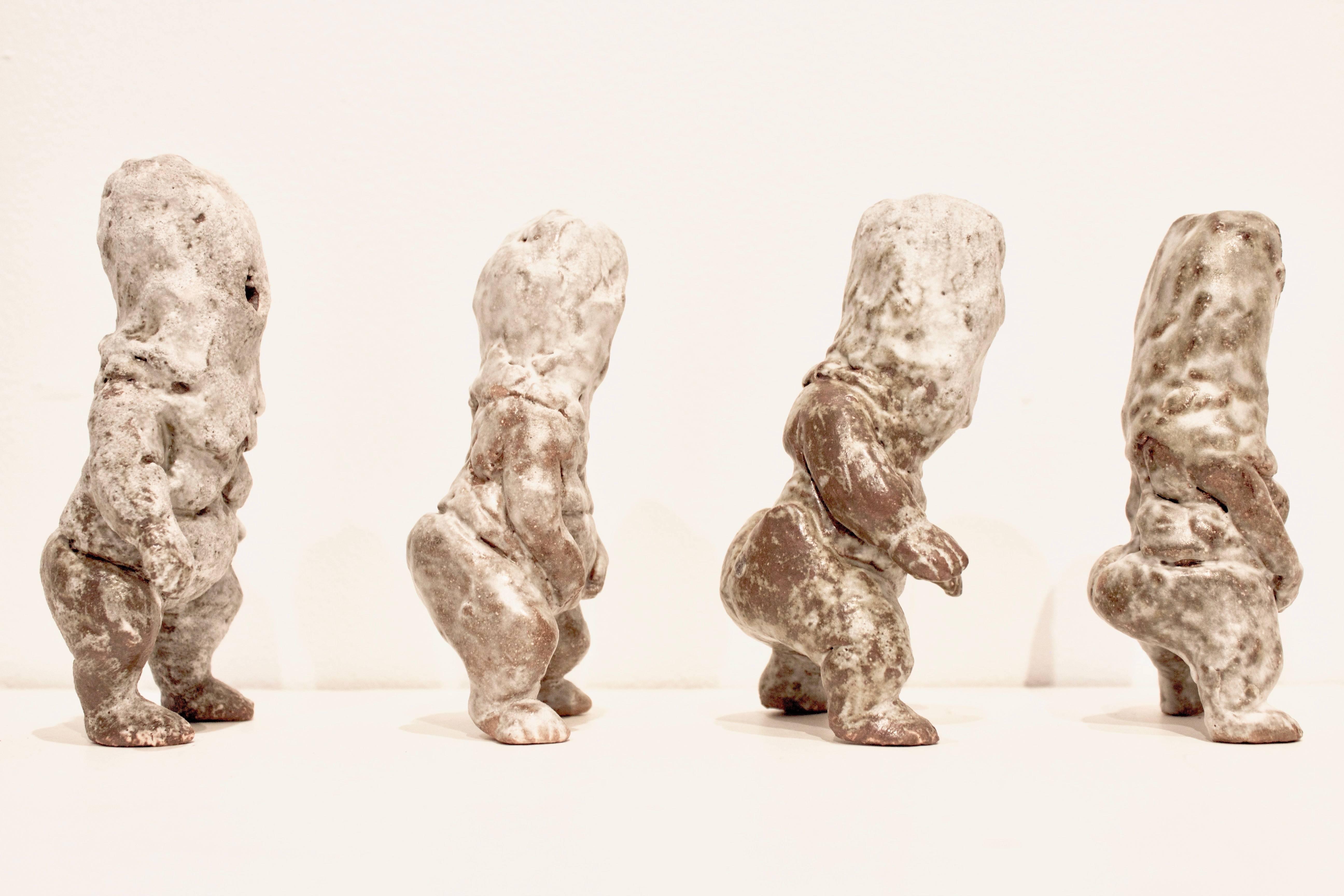 Ceramic Figures: 'Infant Terrible D#1, D#4, D#6, D#7' - White Figurative Sculpture by Kenjiro Kitade
