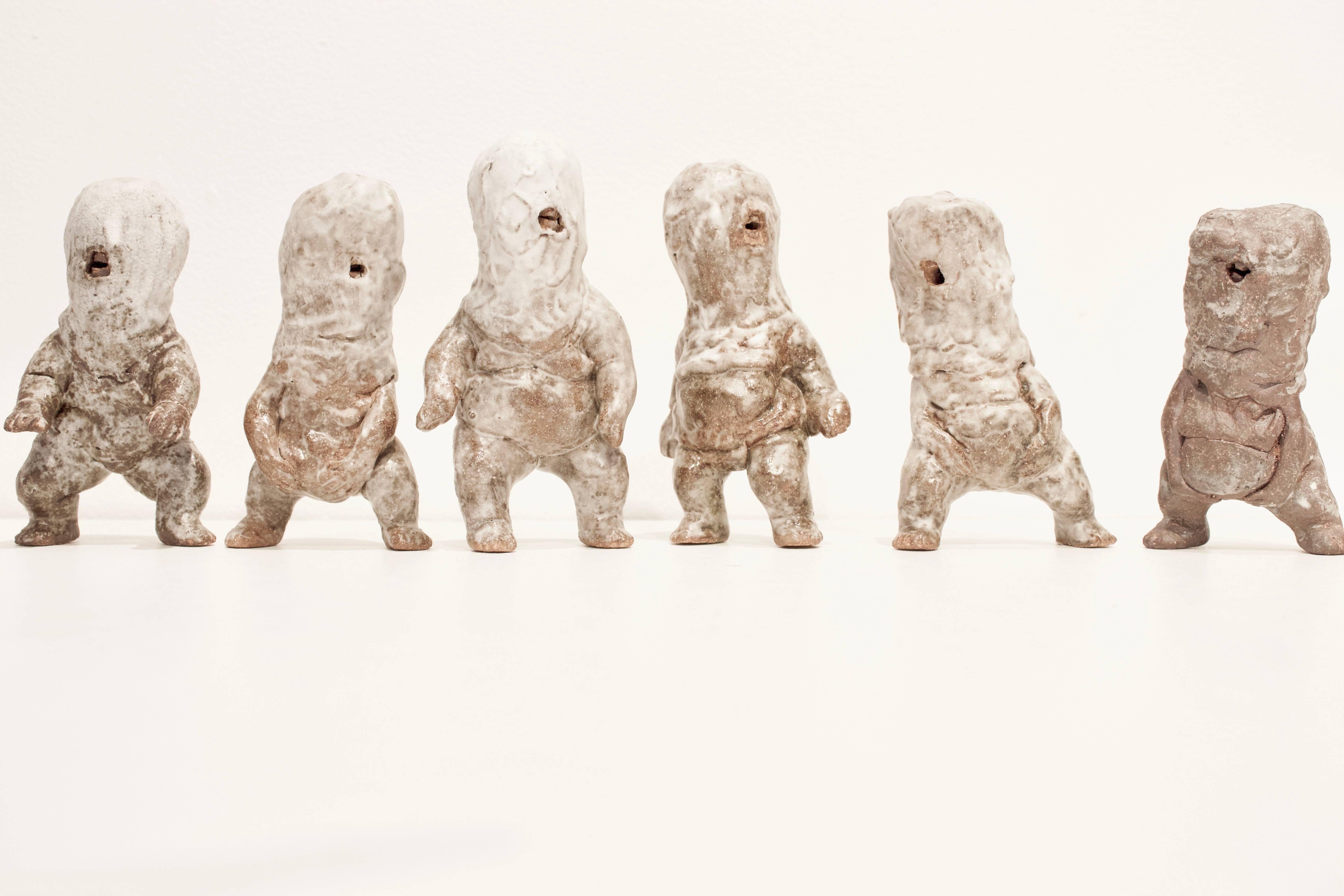 Kenjiro Kitade Figurative Sculpture - Ceramic Figures: 'Infant Terrible D#14, D#6, D#1, D#22, D#24, D#13'