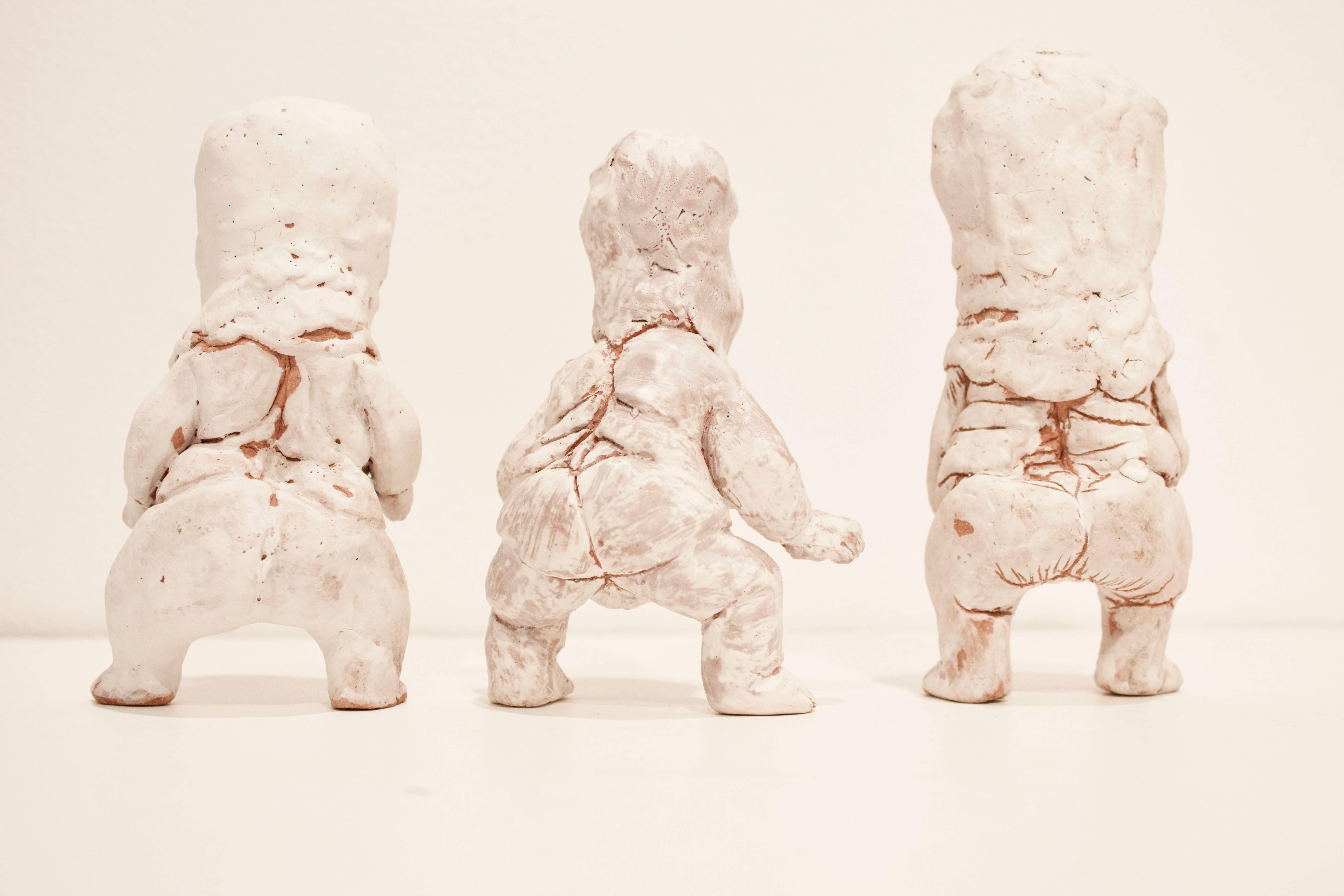 Ceramic Figures: 'Infant Terrible W#26, W#30, W#31' - White Figurative Sculpture by Kenjiro Kitade