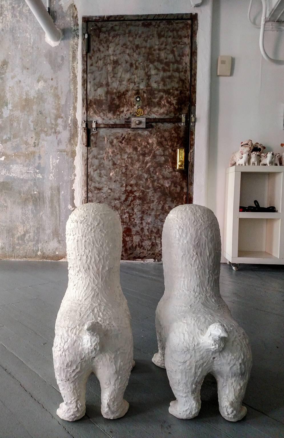 Large Ceramic Foo Dogs: 'Faceless Guardian Dogs' - Sculpture by Kenjiro Kitade