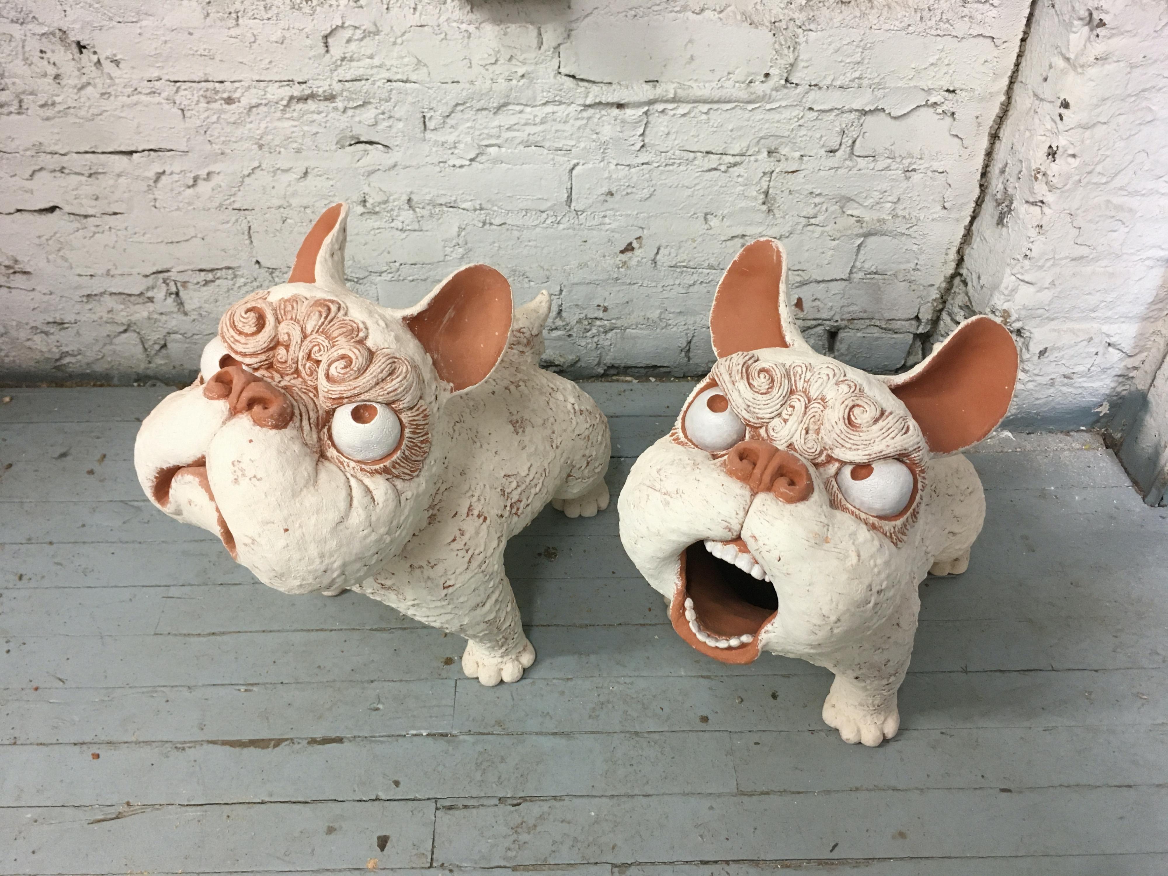 Kenjiro Kitade Figurative Sculpture - Set of Large Ceramic Dogs: 'Guardian Dogs Cambodia 1'