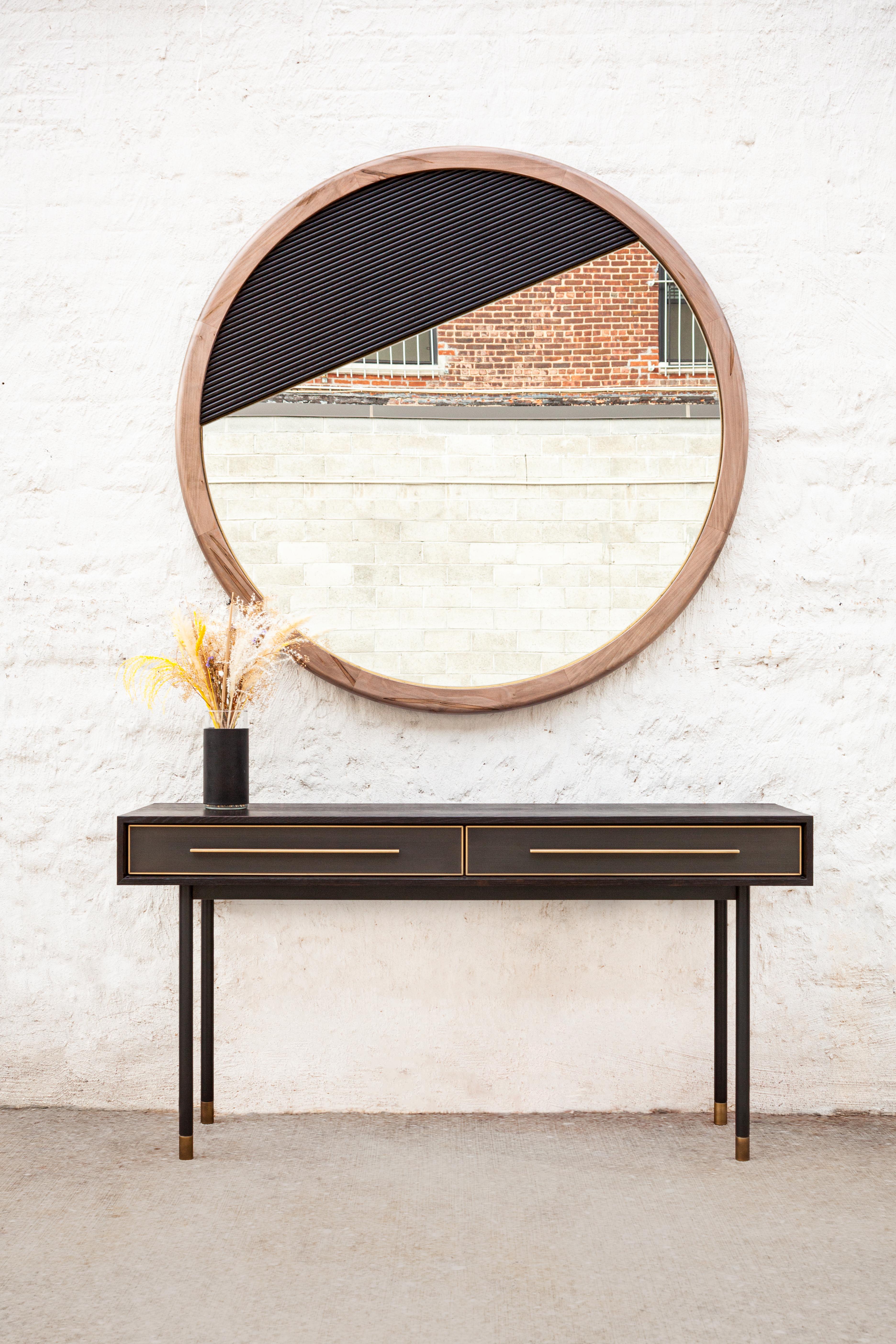 We like surprises, like the hint of gold leaf peeking out from the frame, and fluted white oak overlay, on our Kenmare mirror. A special collaboration with designer Melanie Morris, this bolder departure from previous pieces incorporates some of our