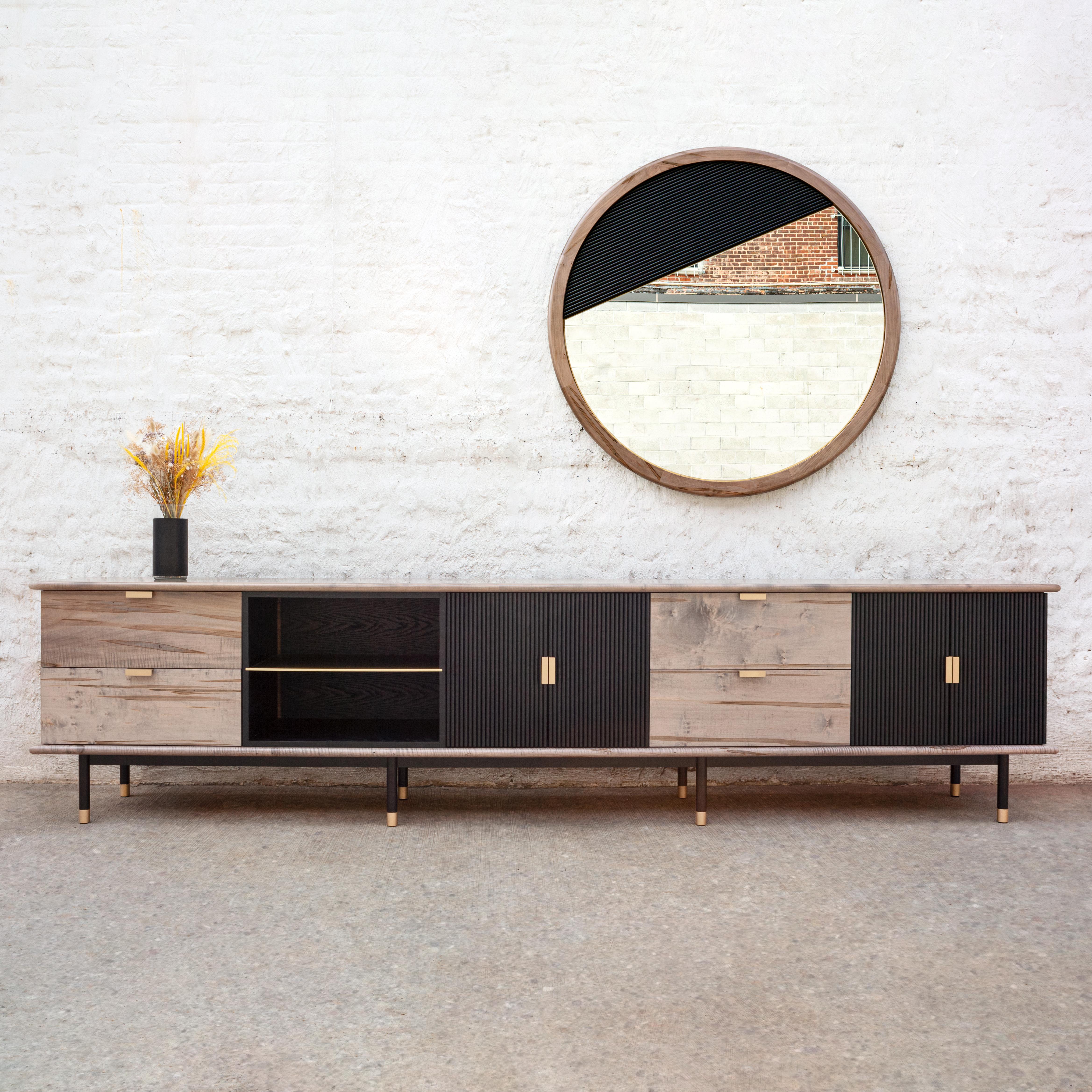 Modern Kenmare Mirror, Customizable Wood and Metal For Sale