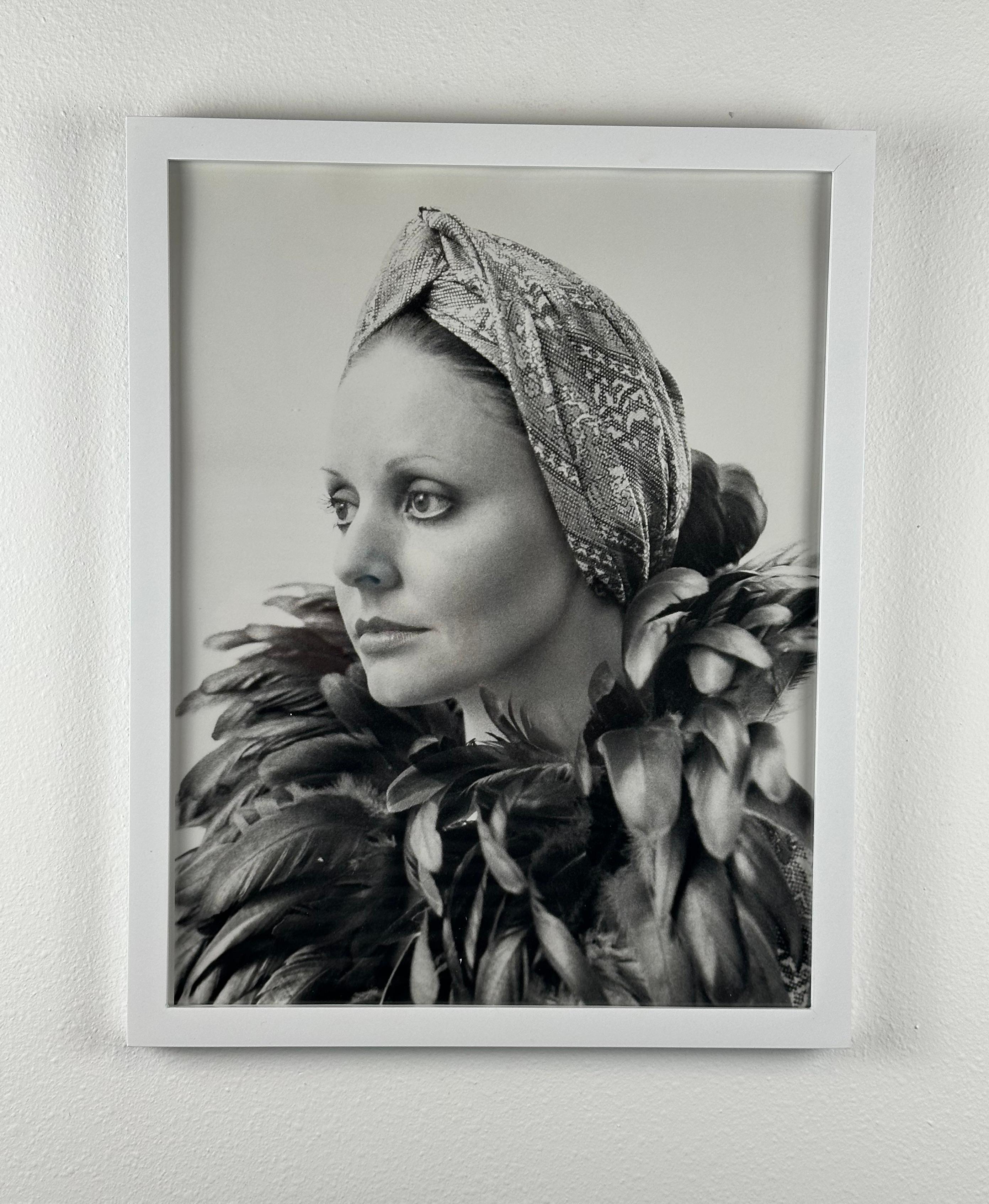 1970s Fashion editorial photo Turban and Feathers - American Realist Photograph by Kenn Duncan