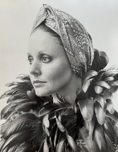 1970s Fashion editorial photo Turban and Feathers