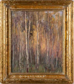 Vintage American Impressionist Western Forest Aspen Grove Original Oil Painting