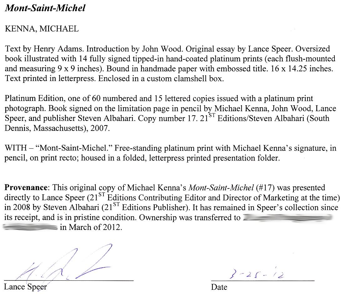 KENNA, Michael. Mont-Saint-Michel. 21st Editions, 2007. SIGNED LIMITED EDITION For Sale 2