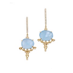 Kenna Rose-Cut Chalcedony Drop Post Earrings 18K Gold 0.315TCW Diamonds