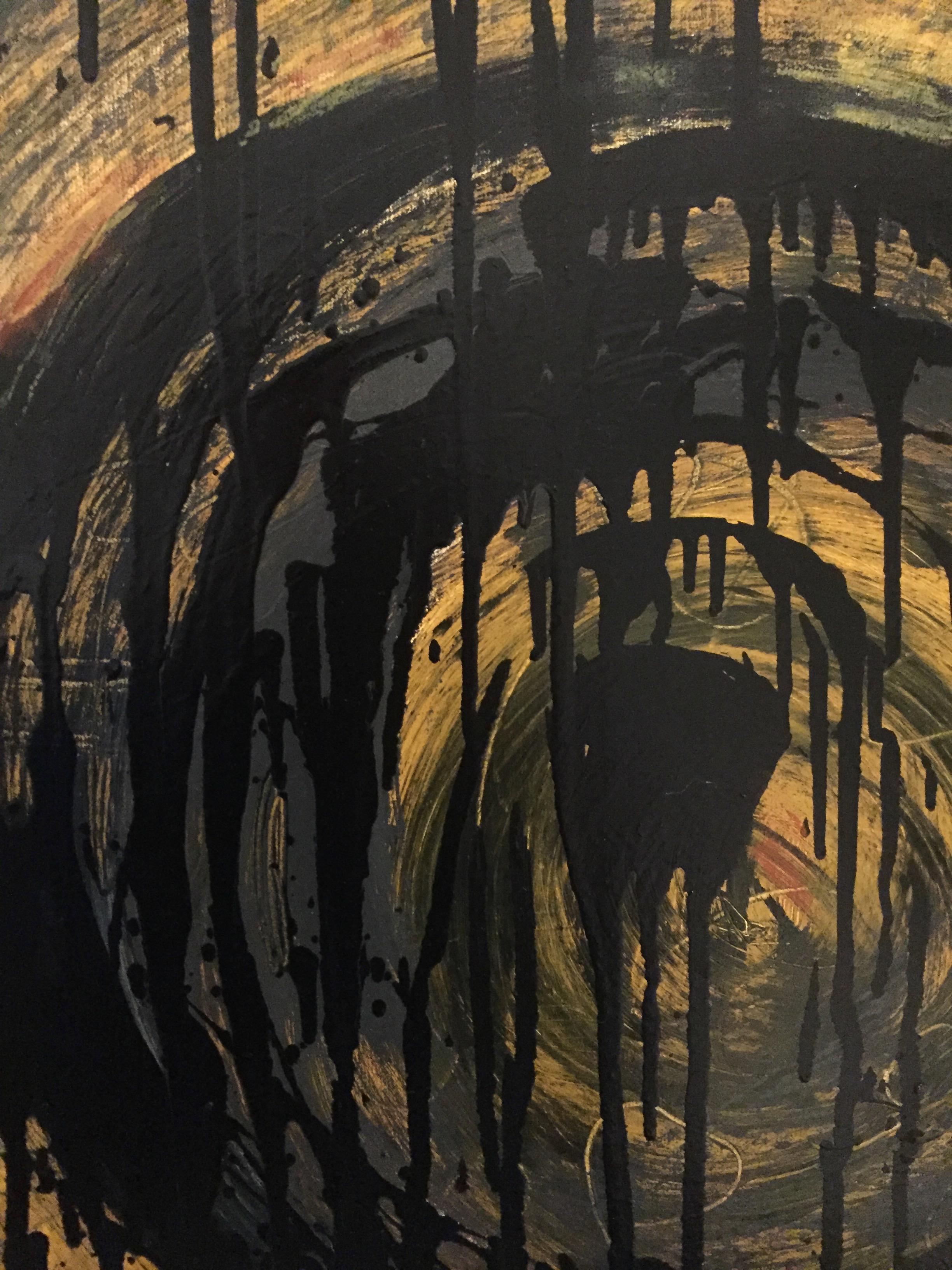 Américain Peinture à l'huile et au pastel jaune et noir sur toile Kennan Del Mar en vente
