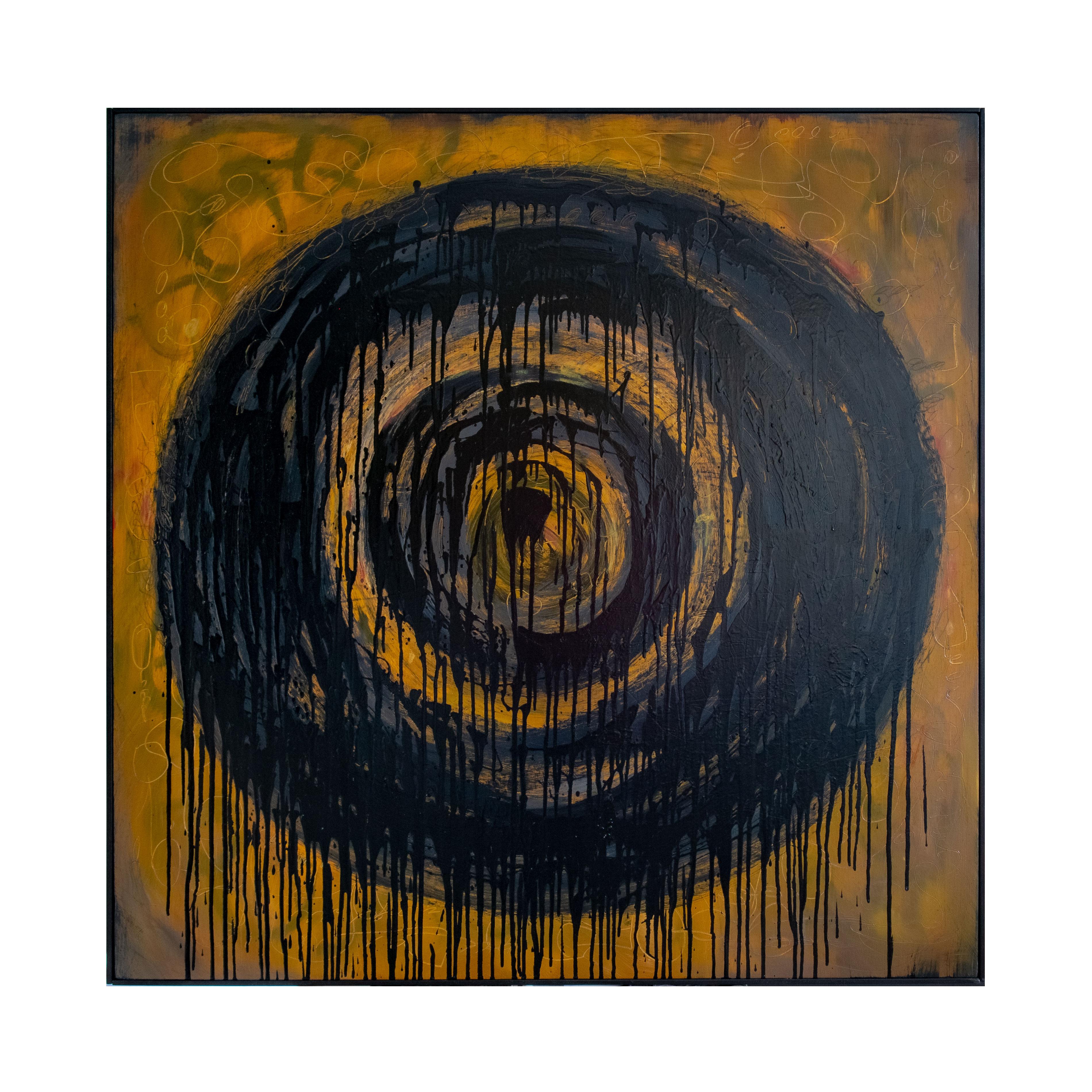 Peinture à l'huile et au pastel jaune et noir sur toile Kennan Del Mar Neuf - En vente à Chicago, IL