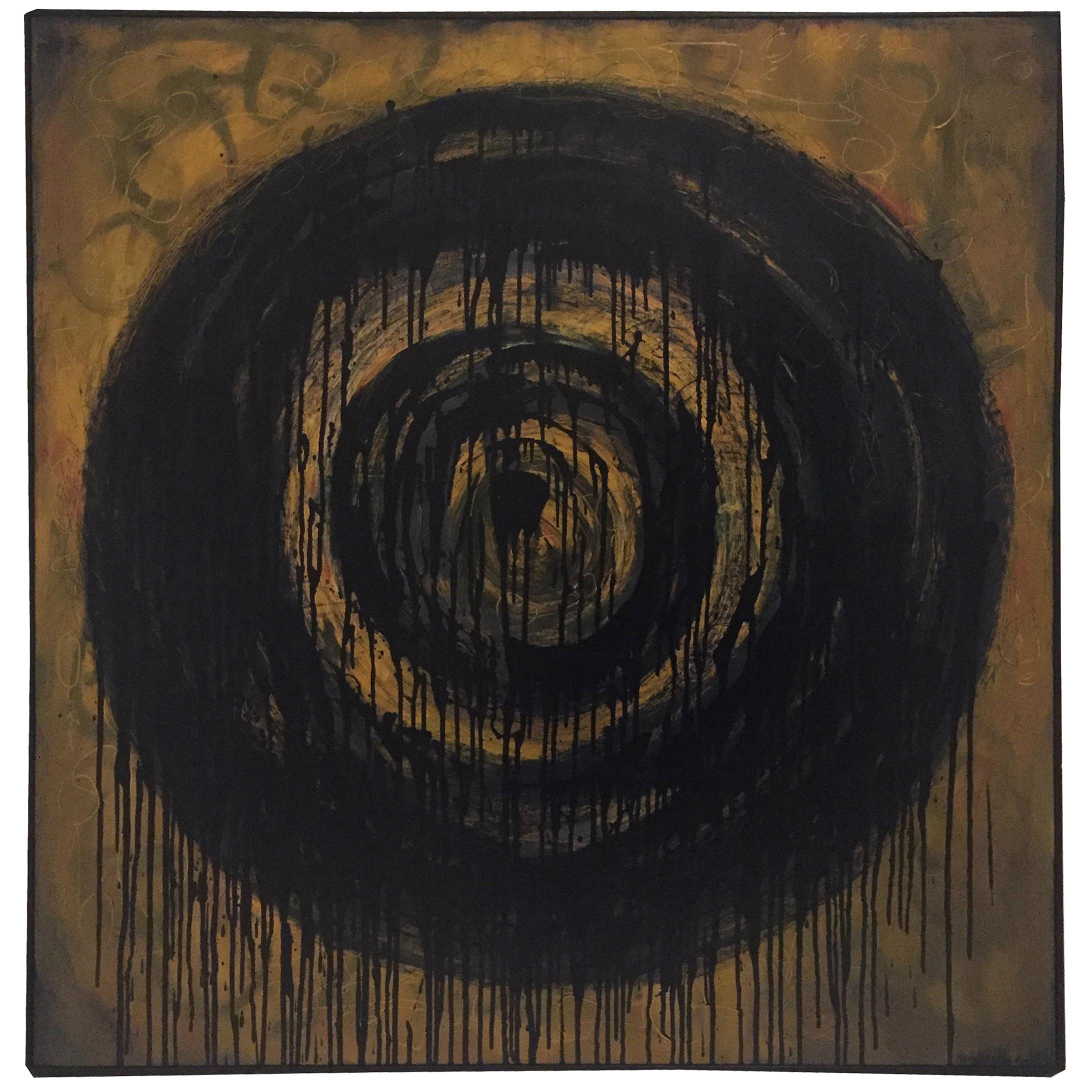 Yellow and Black Oil and Pastel Painting on Canvas Kennan Del Mar For Sale