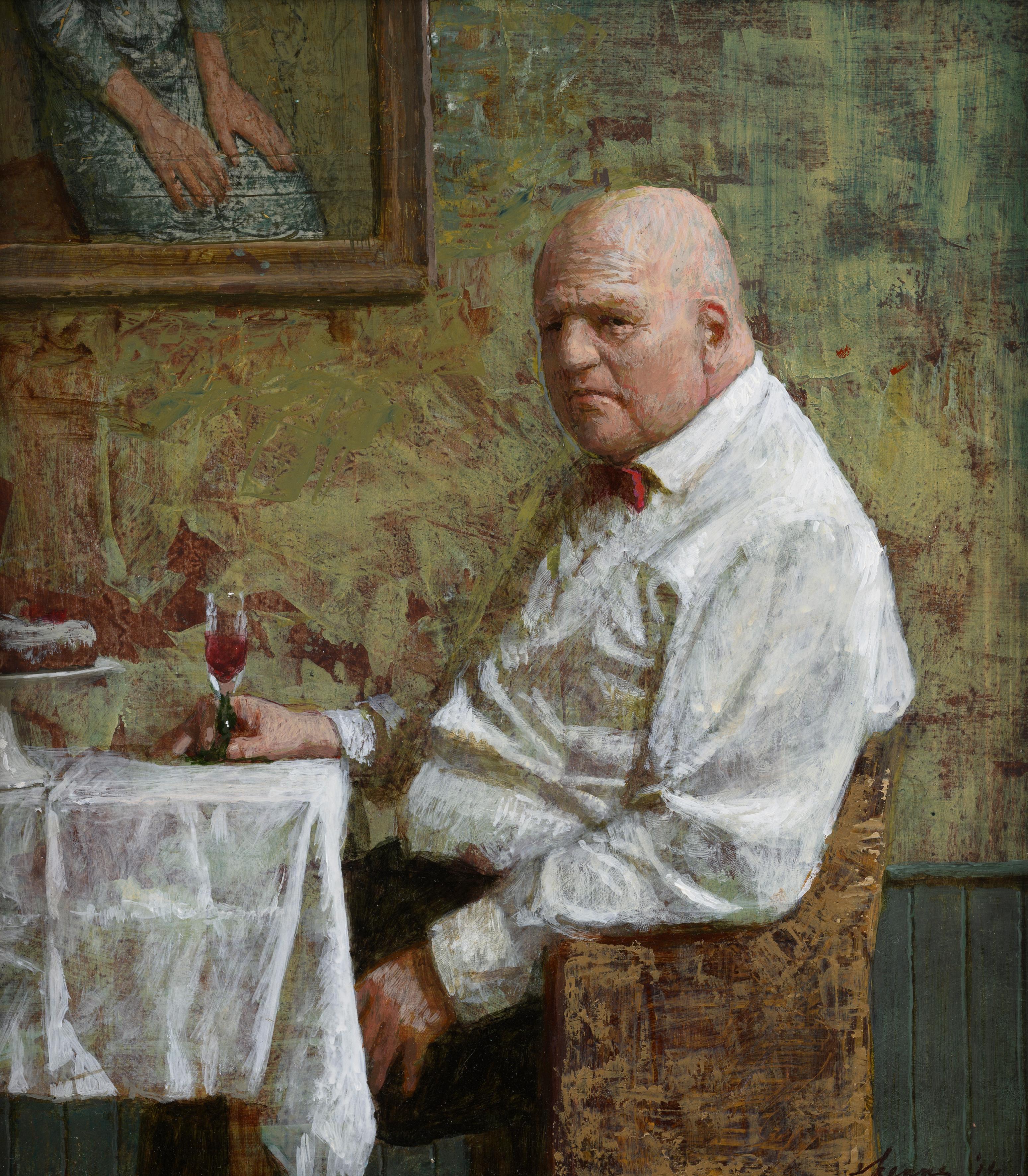 Fijnproever Connoisseur Acryl auf Platte Portret Male Contemporary Neu Auf Lager