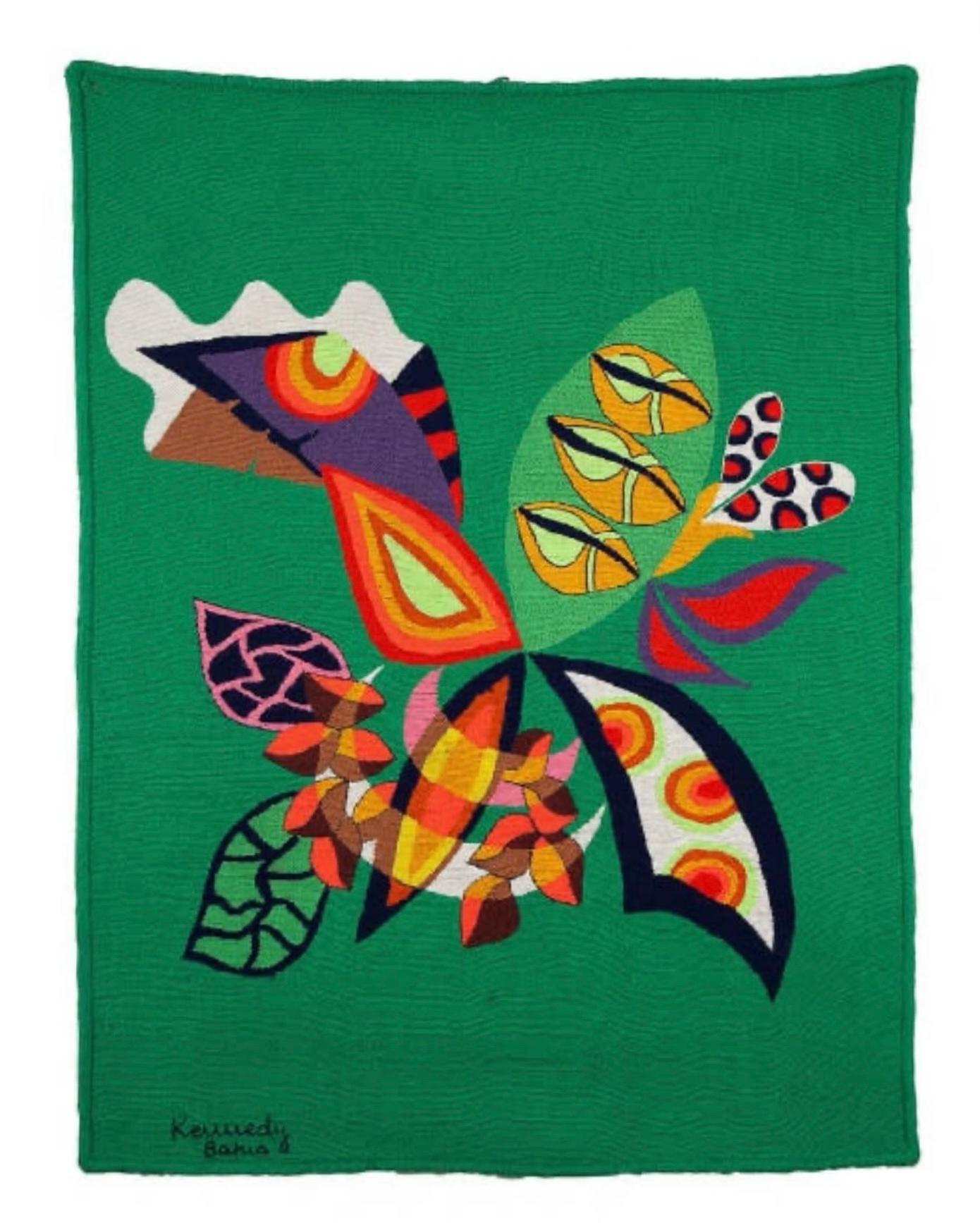 Kennedy Bahia (1929-2005)
Tapisserie polychrome , c. 1960
Signé/ Laine
130 x 100 cm

This tapestry by Kennedy Bahia, dating from the 1960s, is a remarkable work for its composition and motifs. Measuring 130 x 100 cm, it is made of wool and signed by