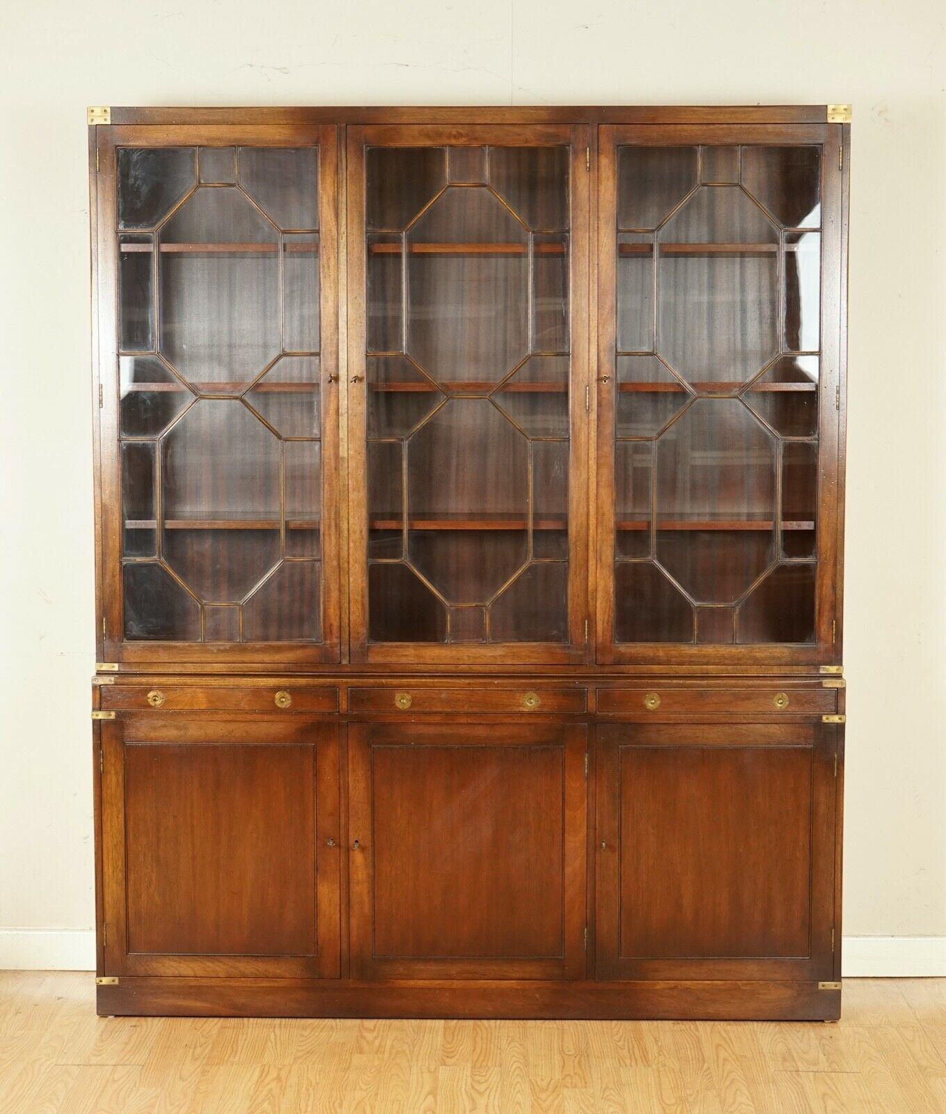 20th Century Kennedy for Harrods London Astral Glazed Campaign Library Bookcase Leather Desk