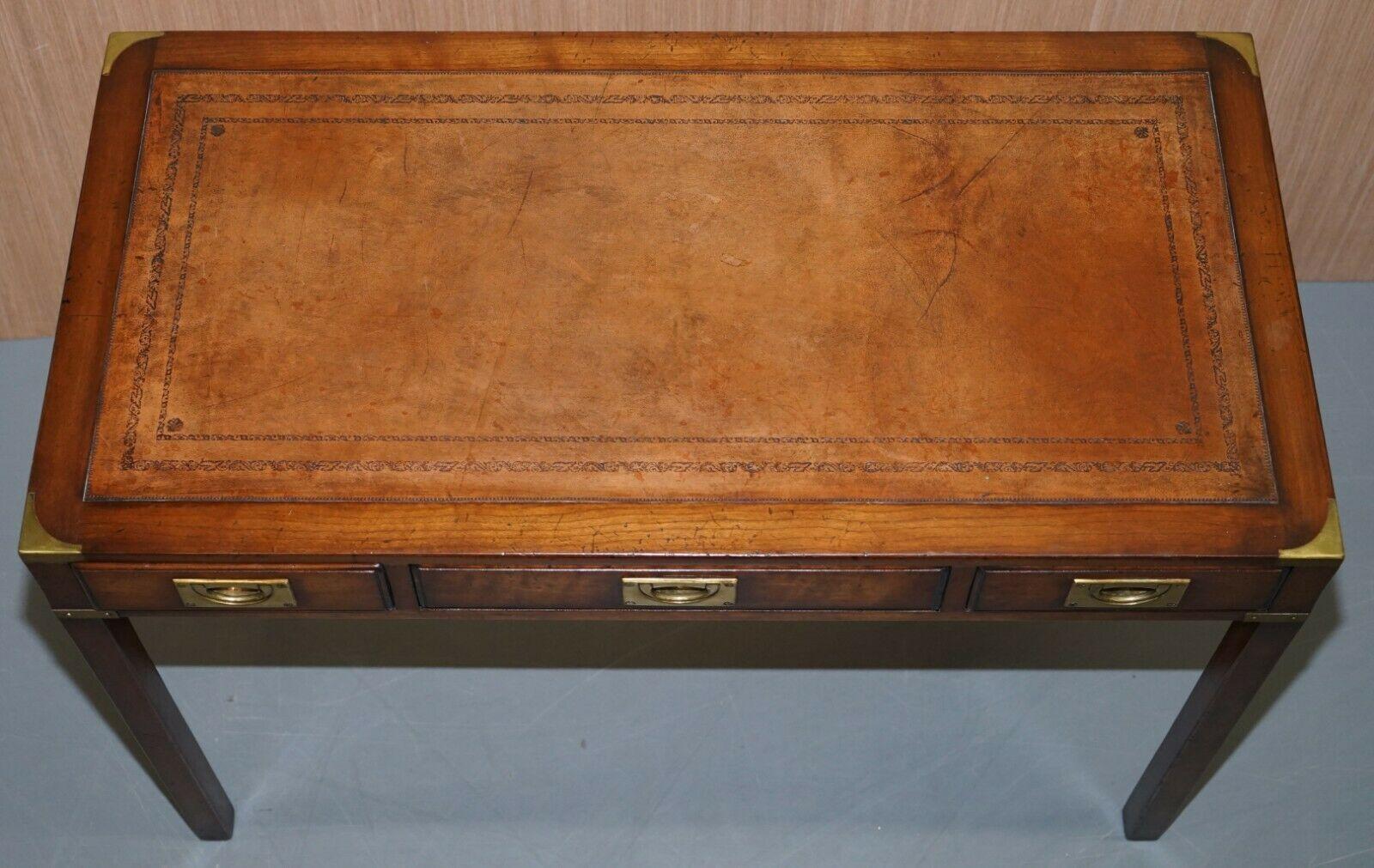 English Kennedy Furniture Harrods Mahogany Leather Military Campaign Writing Table Desk