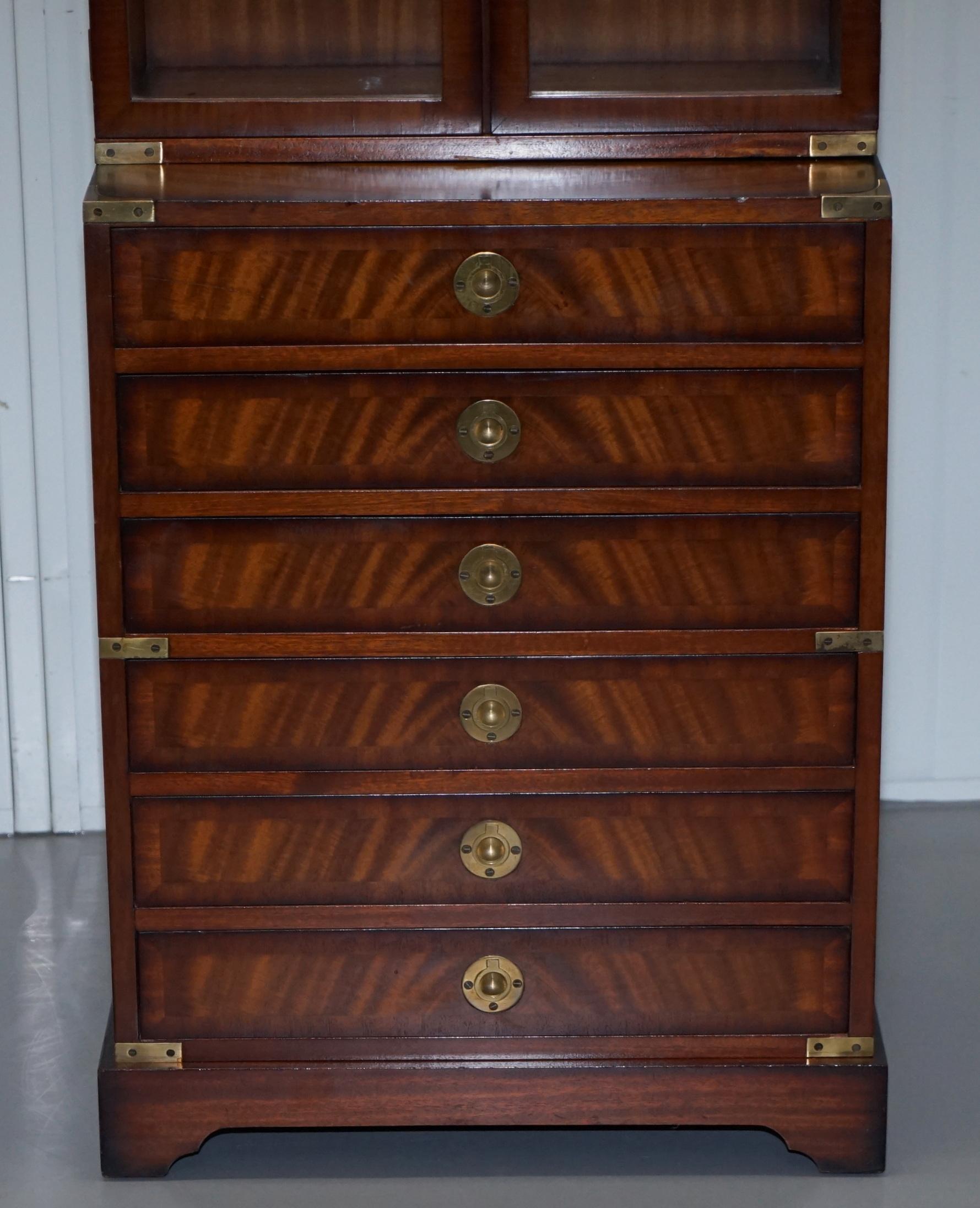 English Kennedy Furniture Harrods Military Campaign Mahogany Bookcase Drawers