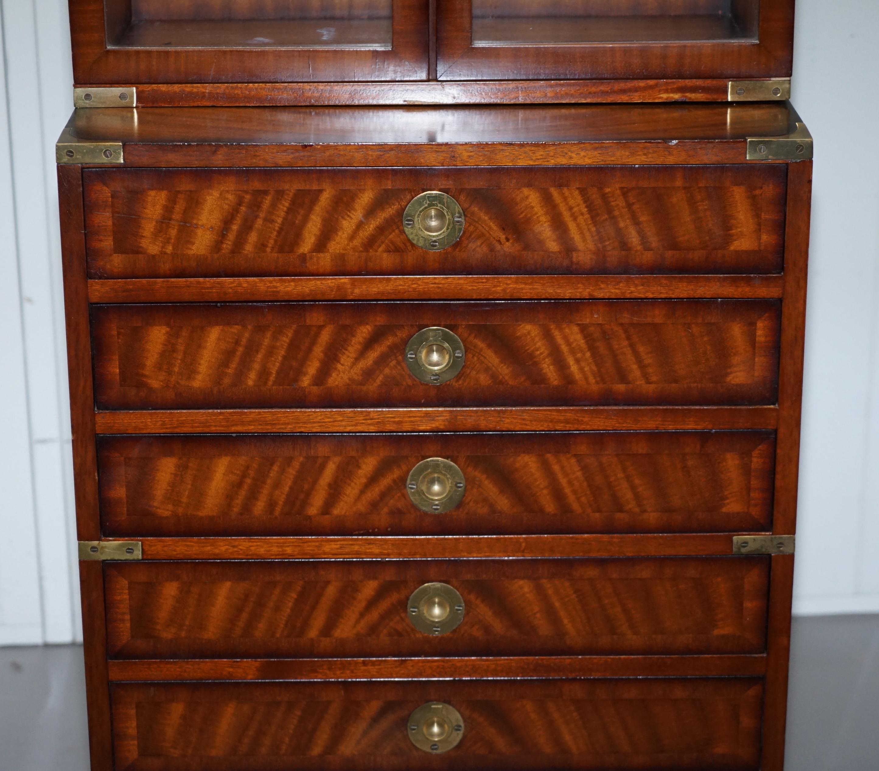 Hand-Crafted Kennedy Furniture Harrods Military Campaign Mahogany Bookcase Drawers