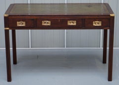 Kennedy Harrods London Table d'écriture de campagne militaire en cuir acajou Bureau