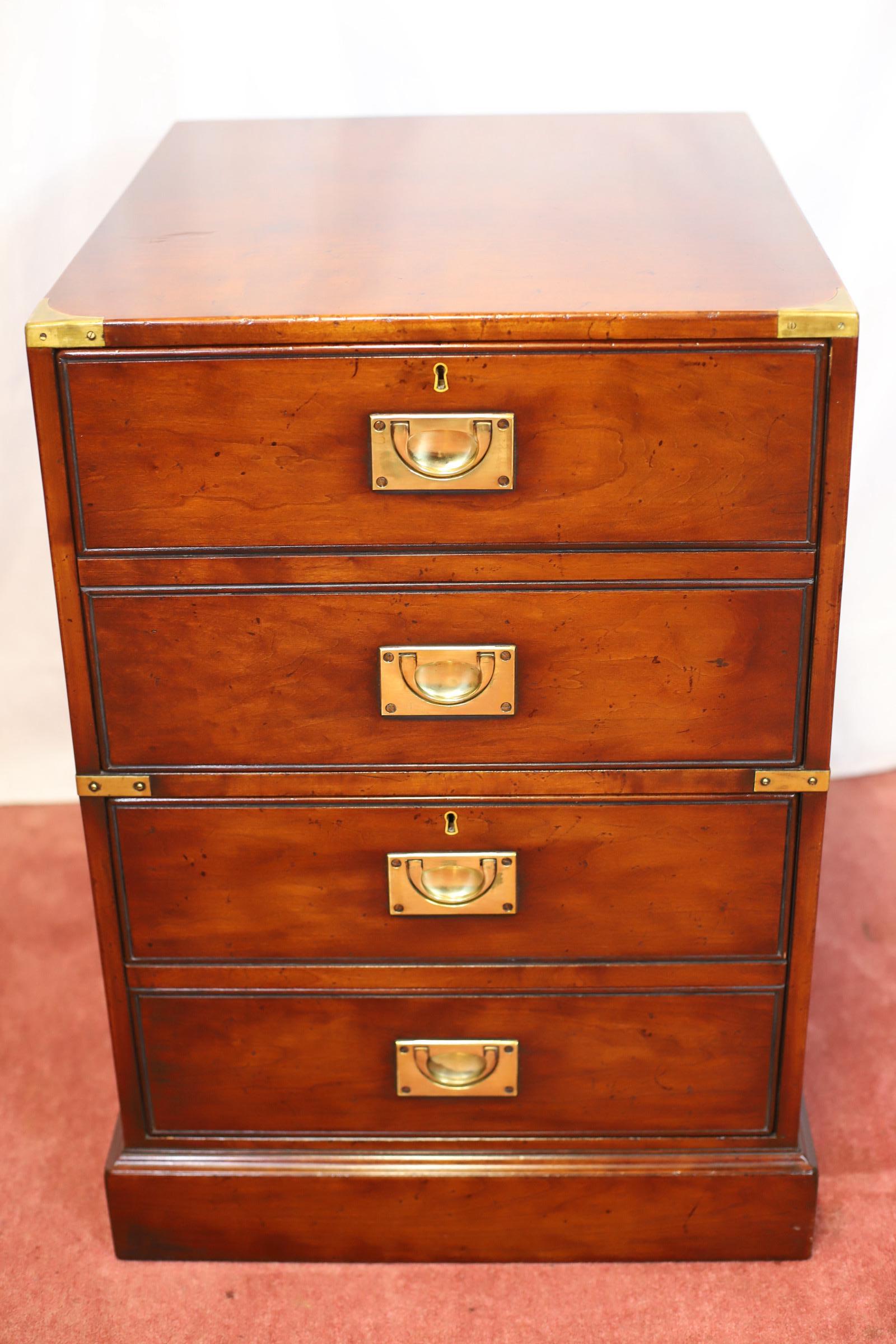 We delight to offer for sale this lovely brass-bound  oak filing cabinet - by Kennedy of Ipswich, in campaign style and in the form of a chest of four drawers, both double-depth filing drawers with twin rebated brass handles , lovely condition