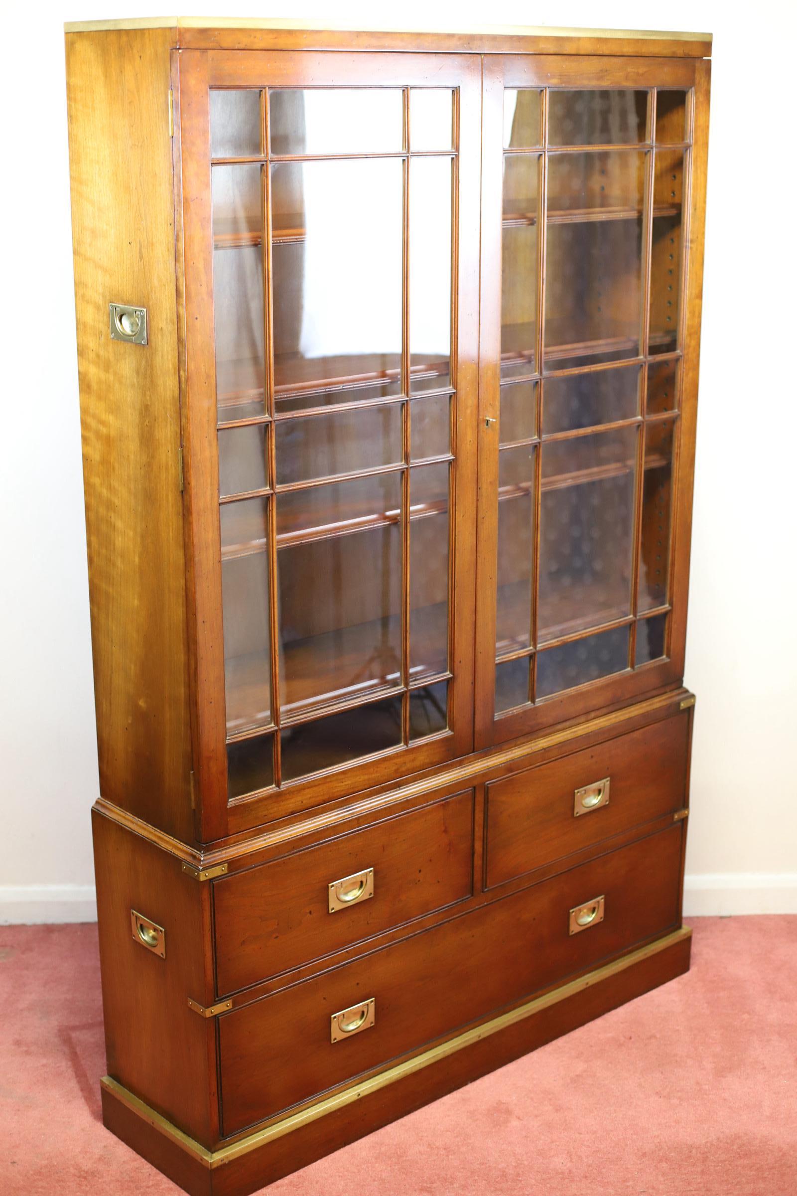 British Kennedy Of Ipswich , Lovely Walnut And Brass Military Campaign Bookcase For Sale