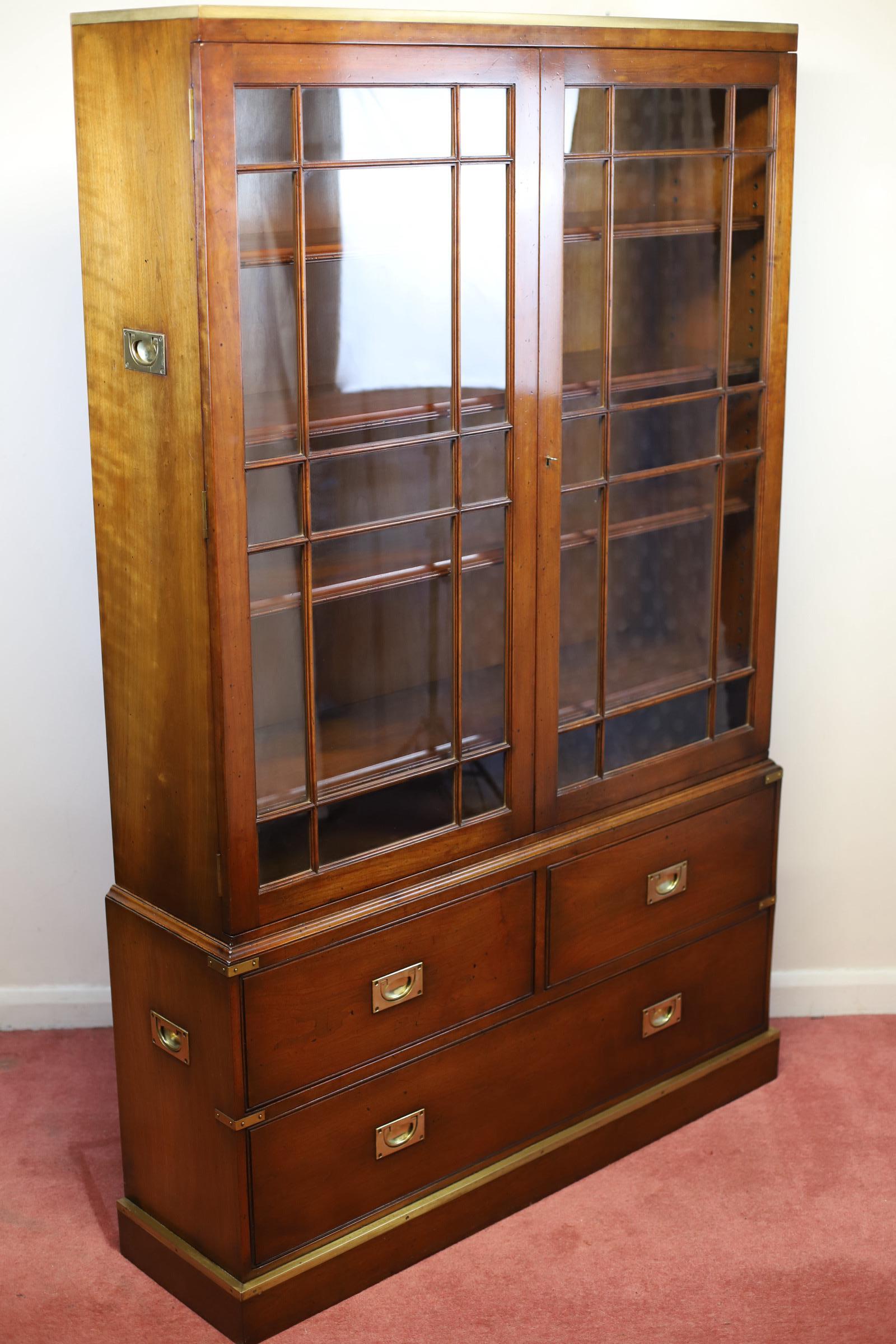 Hand-Crafted Kennedy Of Ipswich , Lovely Walnut And Brass Military Campaign Bookcase For Sale