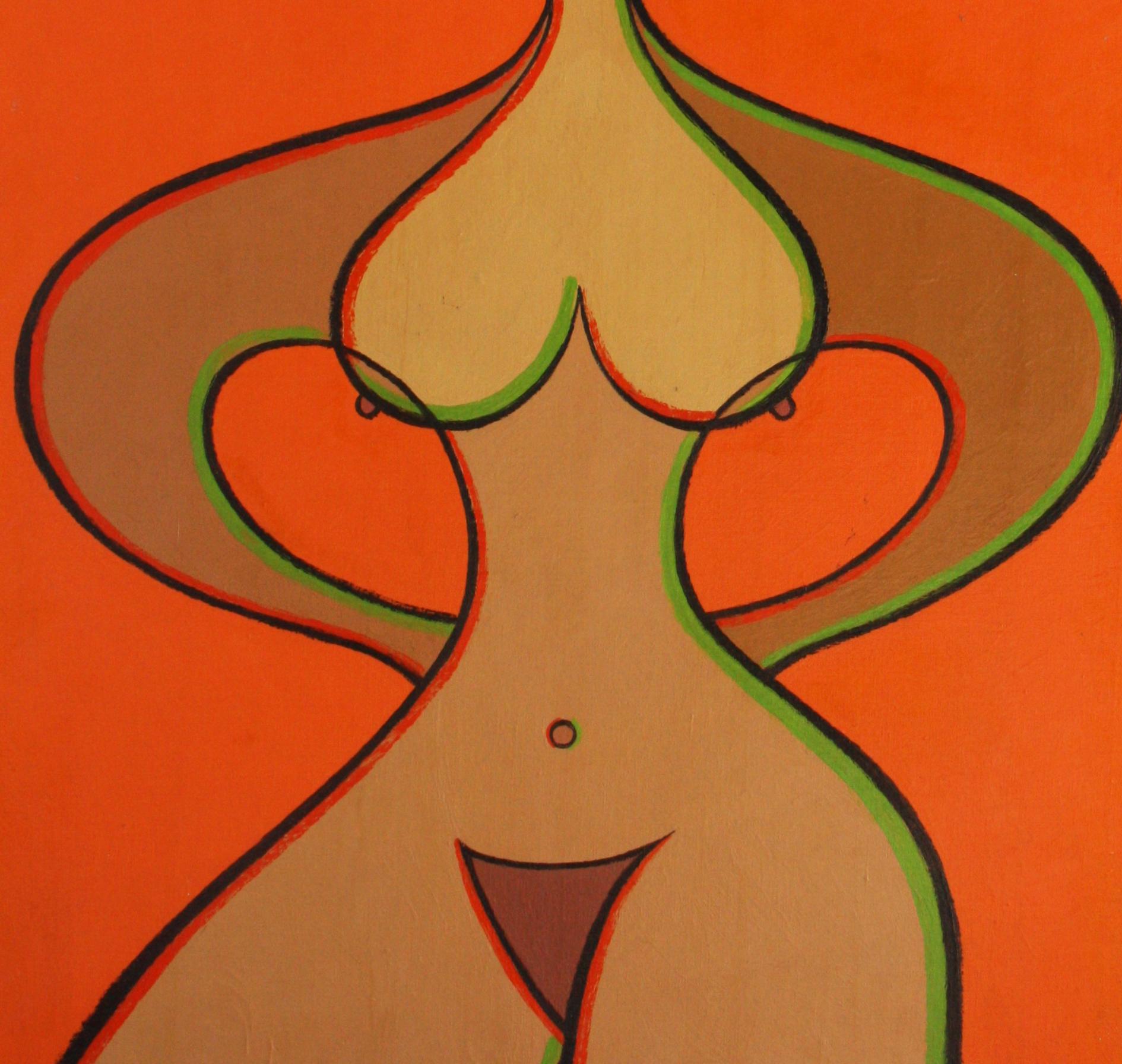 Nude in Orange - Painting by Kenneth B Walsh