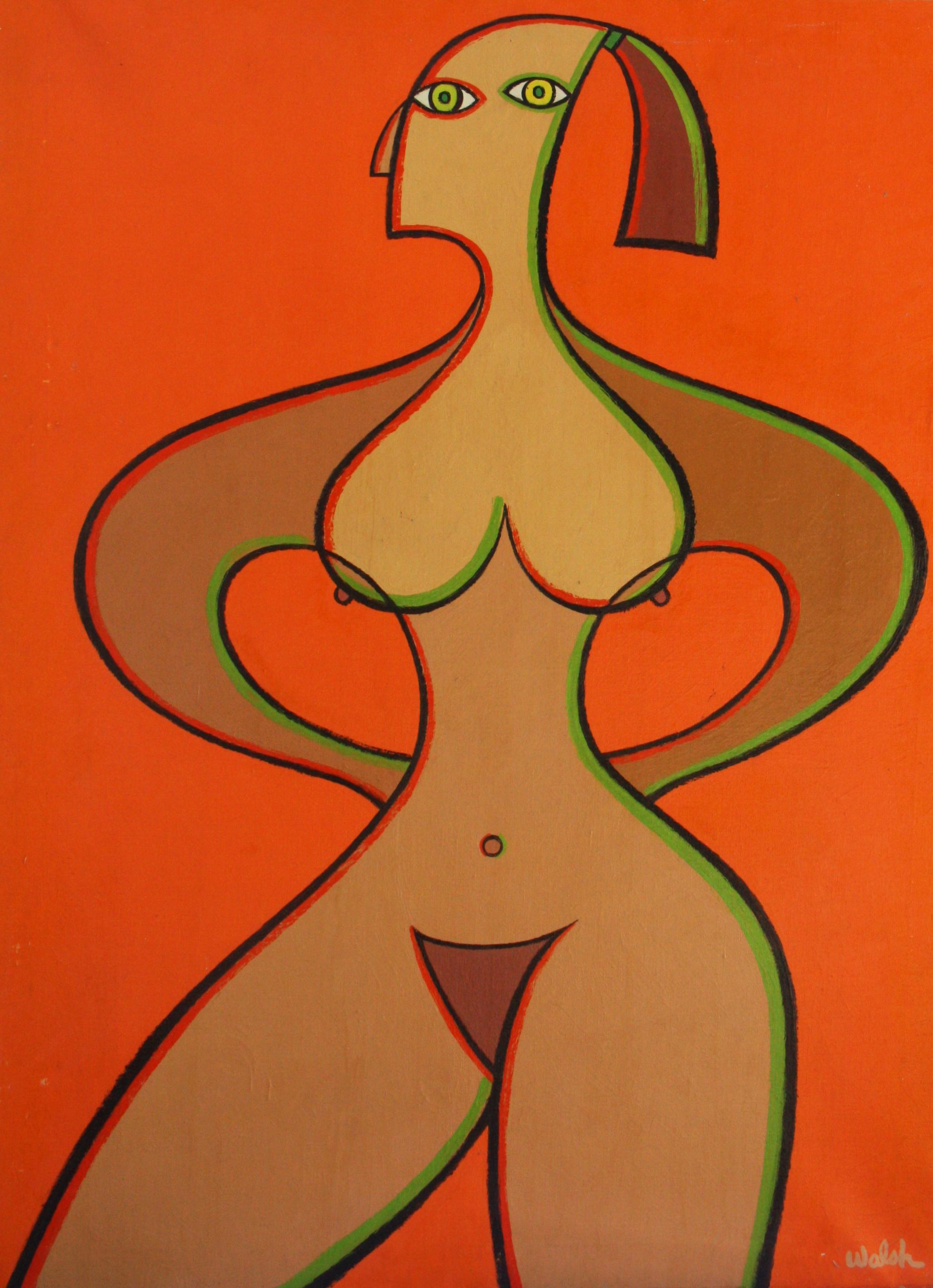 Kenneth B Walsh Nude Painting – Orangefarbener Nackter Akt