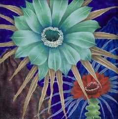 Smalto di metà secolo di due cactus, artista della Scuola di Cleveland