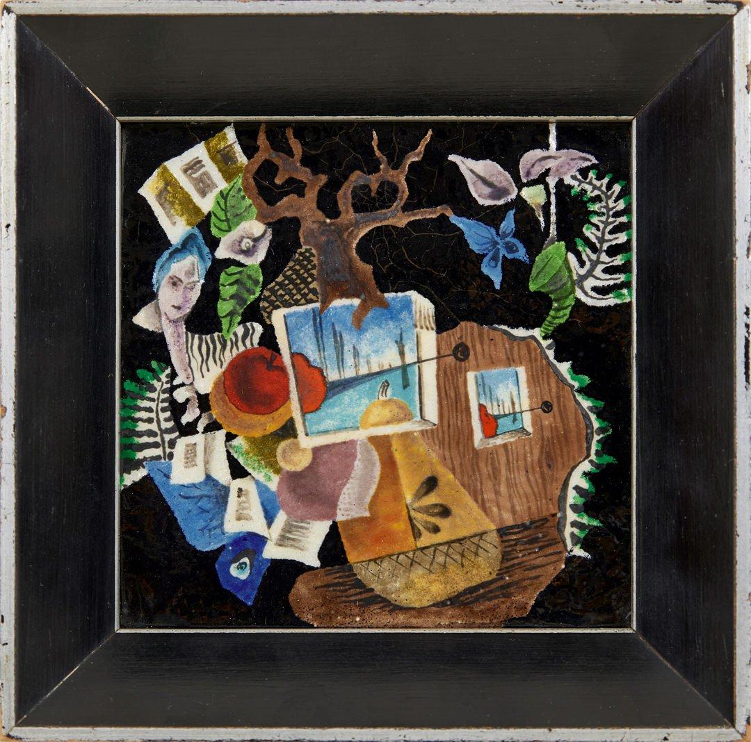 Ossessioni recenti, pittura a smalto della metà del XX secolo dell'artista della Scuola di Cleveland - Painting di Kenneth Bates