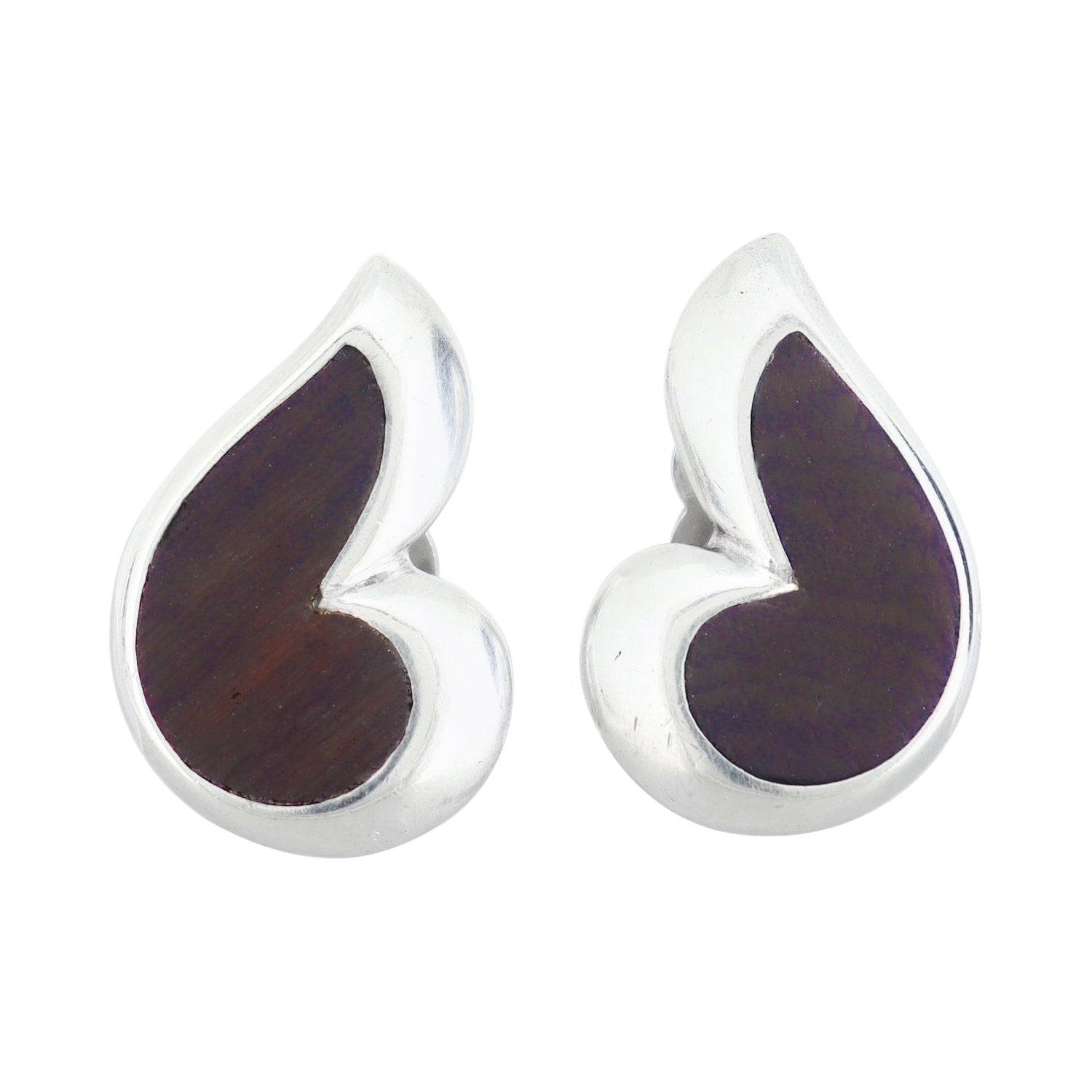 Kenneth Begay for White Hogan Wood & Sterling Silver Clip Earrings