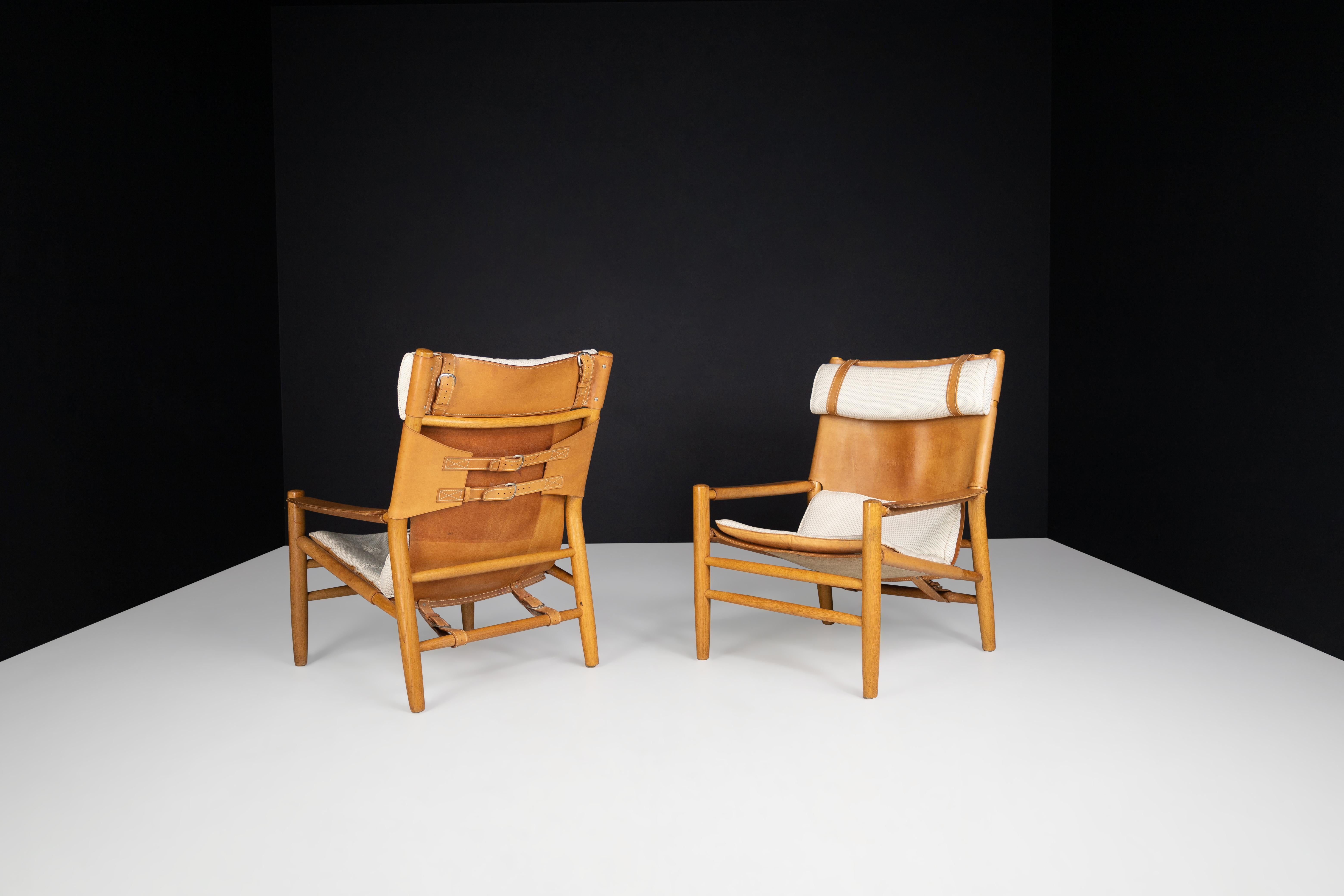 Kenneth Bergenblad for DUX 'Dormi' Leather and Oak Lounge Chairs, Sweden 1970s 4