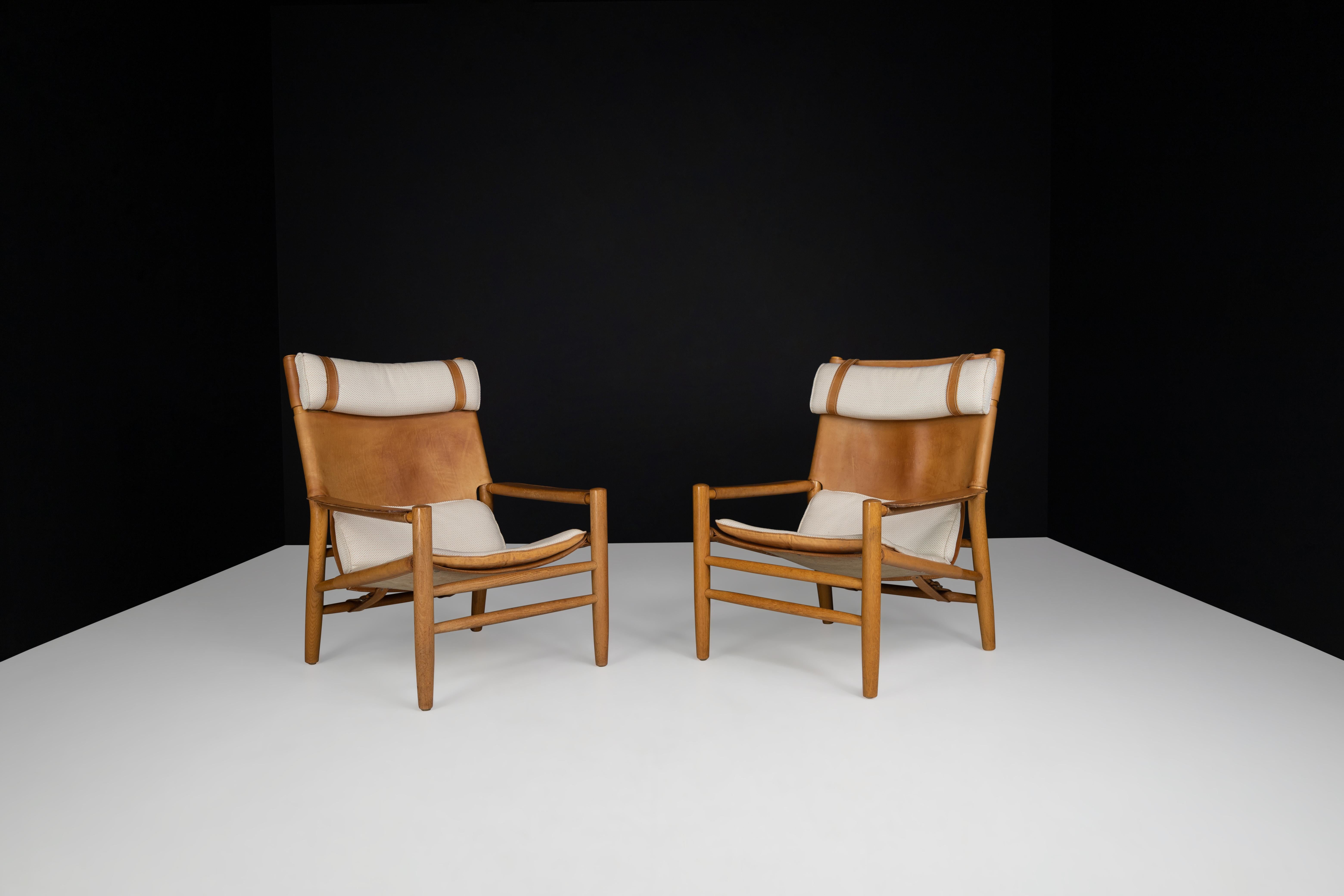 Kenneth Bergenblad for DUX 'Dormi' Leather and Oak Lounge Chairs, Sweden 1970s   8
