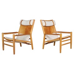 Kenneth Bergenblad for DUX 'Dormi' Leather and Oak Lounge Chairs, Sweden 1970s  