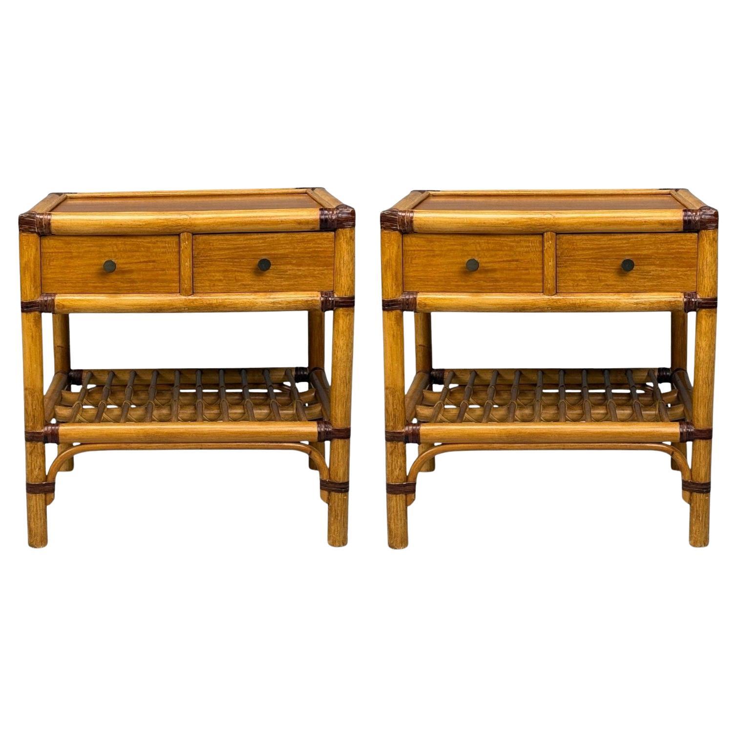 Kenneth Bergenblad, Nightstands, Bamboo, Rattan, Brass, Sweden, 1970s For Sale