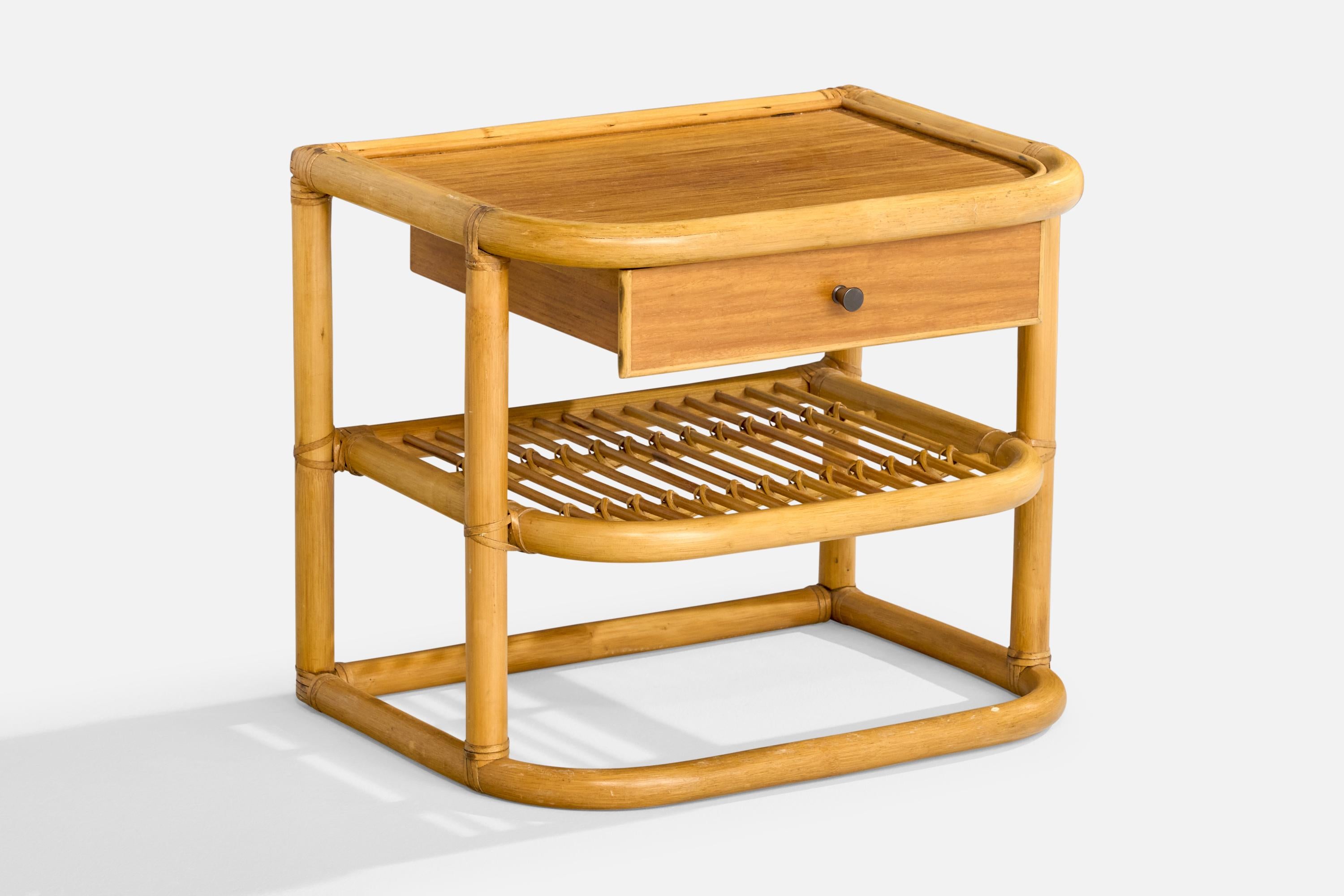 Swedish Kenneth Bergenblad, Nightstands, Bamboo, Wood, Rattan, Brass, Sweden, 1970s For Sale