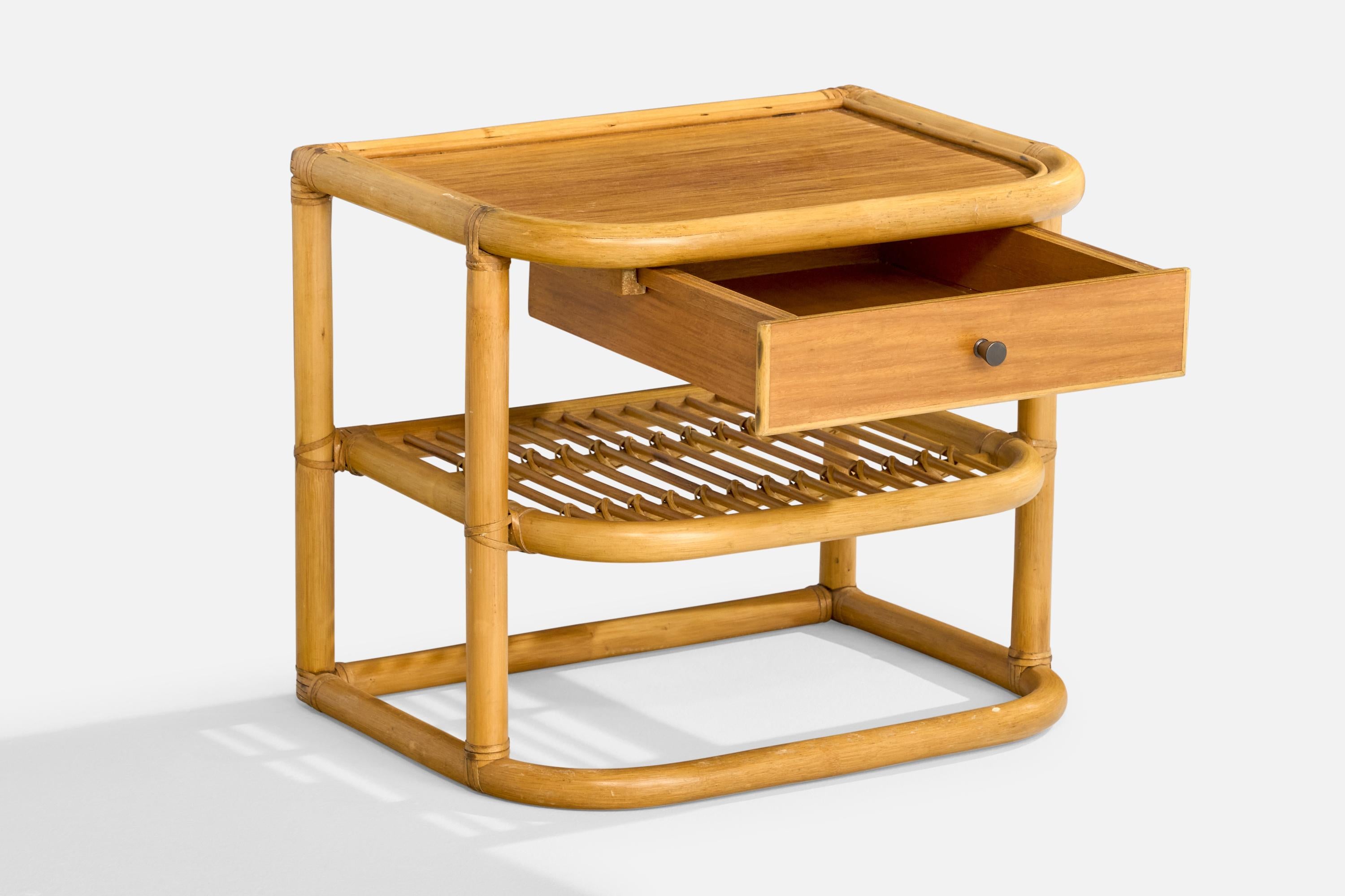 Kenneth Bergenblad, Nightstands, Bamboo, Wood, Rattan, Brass, Sweden, 1970s In Good Condition For Sale In High Point, NC