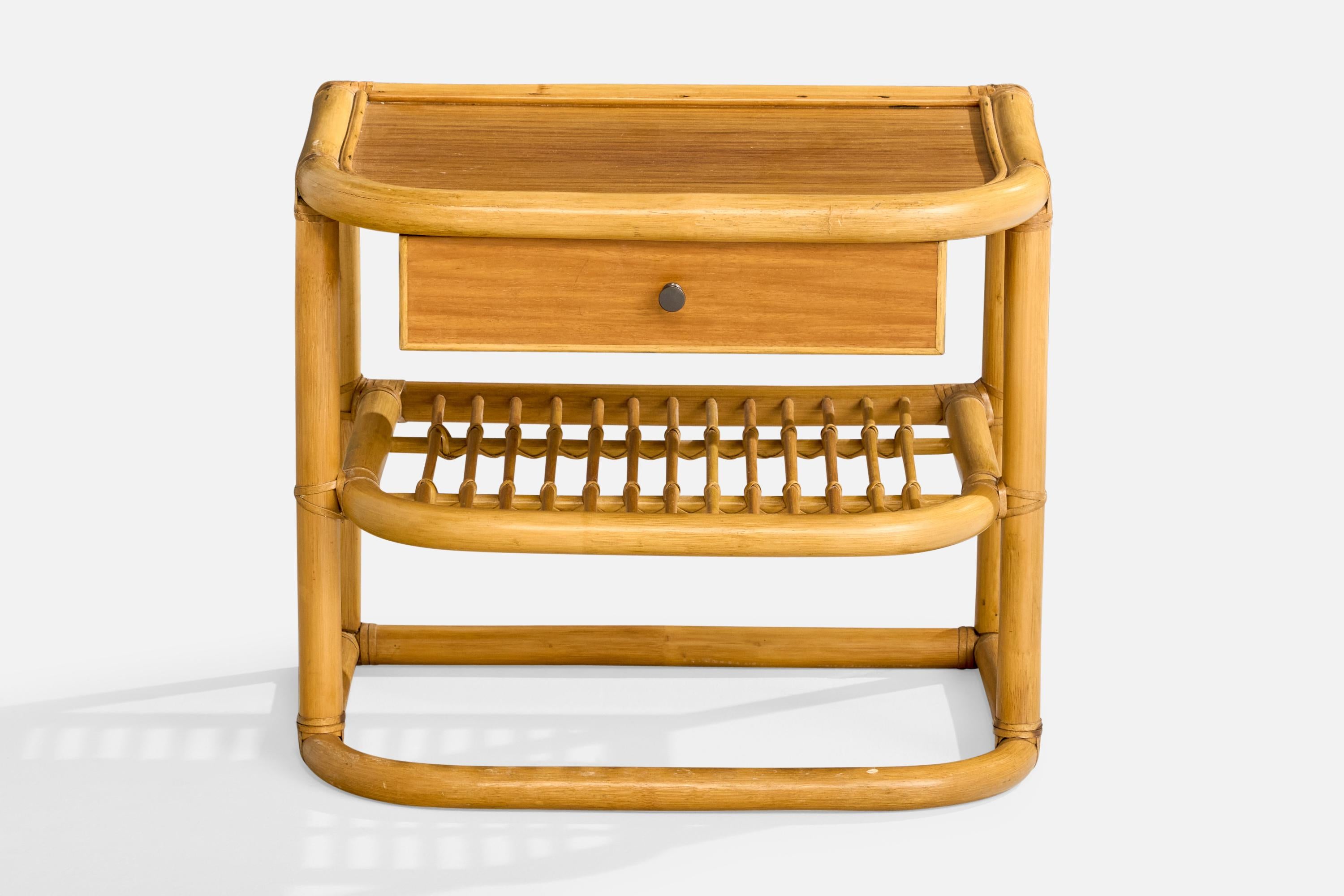 Late 20th Century Kenneth Bergenblad, Nightstands, Bamboo, Wood, Rattan, Brass, Sweden, 1970s For Sale