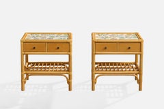 Kenneth Bergenblad, Nightstands, Bamboo, Wood, Rattan, Brass, Sweden, 1976