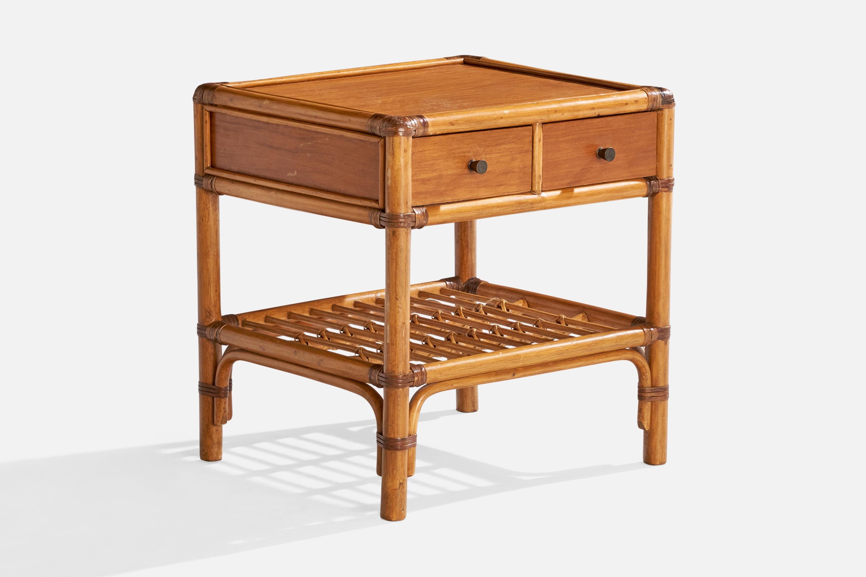 Kenneth Bergenblad, Nightstands, Bamboo, Wood, Rattan, Brass, Sweden, 1976 In Good Condition For Sale In High Point, NC
